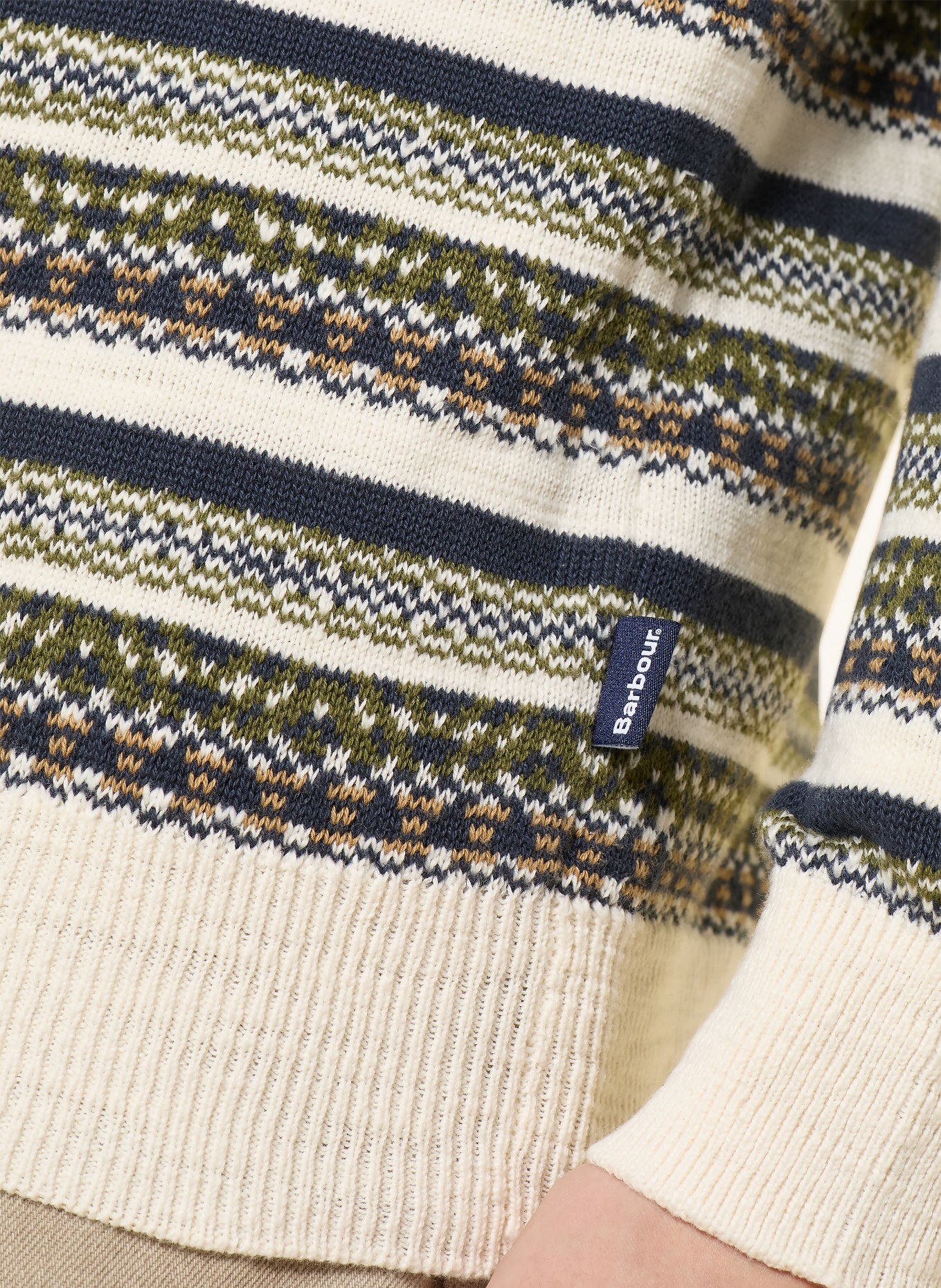 Barbour Pull TOPCLIFFE: CRÈME / OLIVE / BLEU FONCÉ