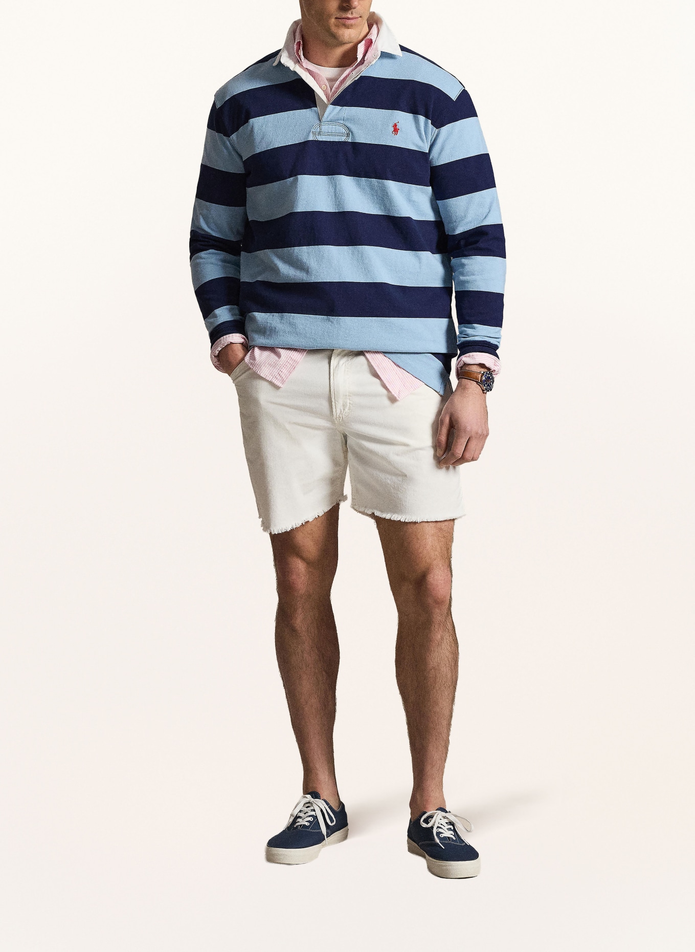 POLO RALPH LAUREN Big & Tall Rugbyshirt Classic Fit: DUNKELBLAU / TÜRKIS / WEISS