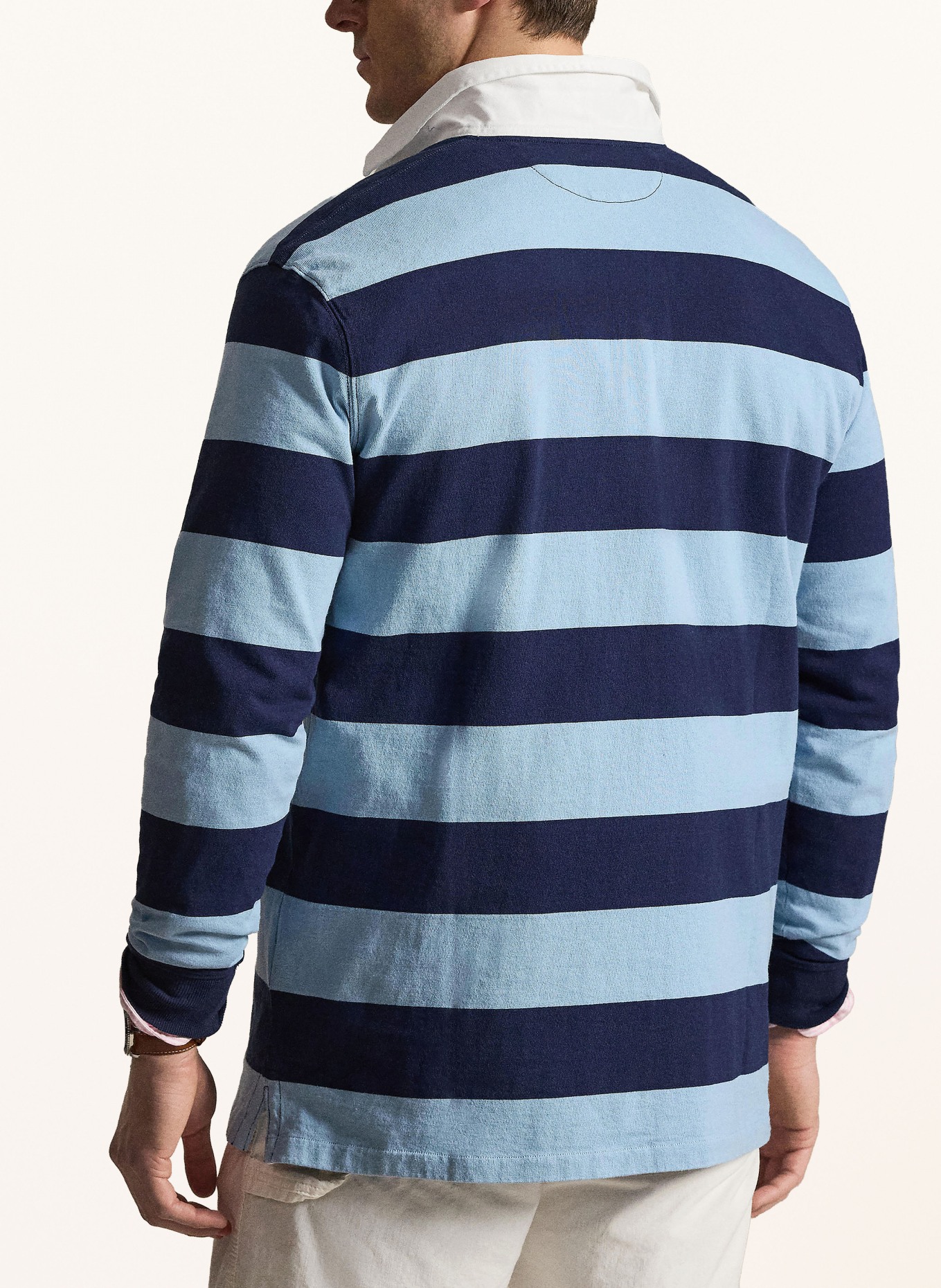 POLO RALPH LAUREN Big & Tall Rugbyshirt Classic Fit: DUNKELBLAU / TÜRKIS / WEISS