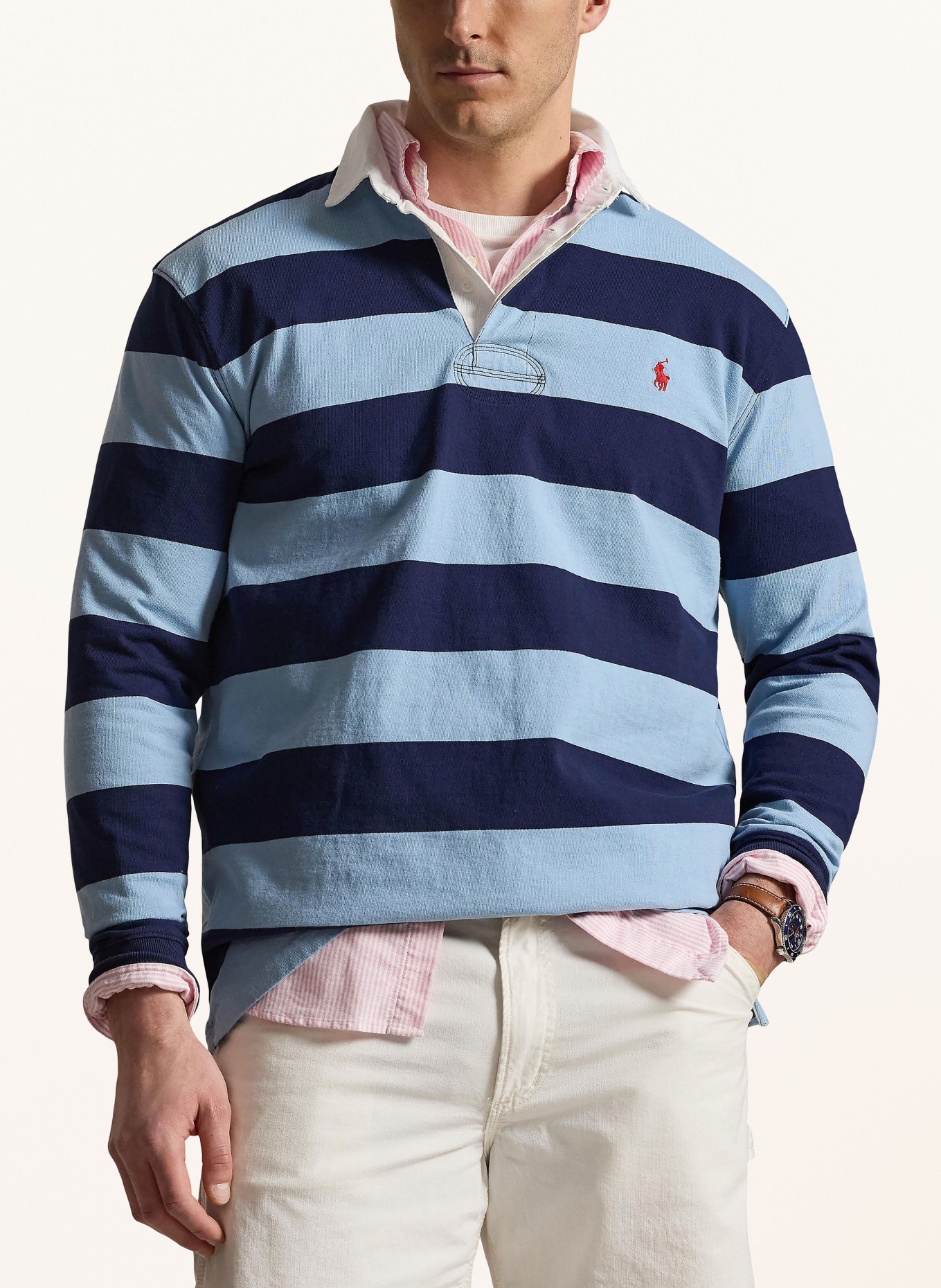 POLO RALPH LAUREN Big & Tall Rugbyshirt Classic Fit: DUNKELBLAU / TÜRKIS / WEISS