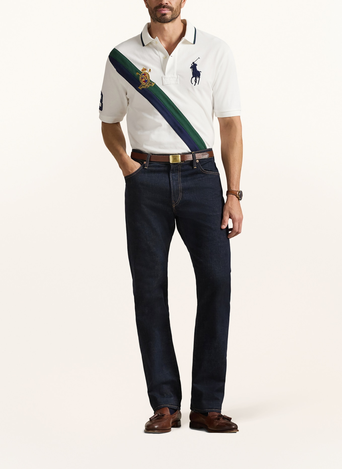 POLO RALPH LAUREN Big & Tall Piqué-Poloshirt: WEISS / DUNKELGRÜN / DUNKELBLAU