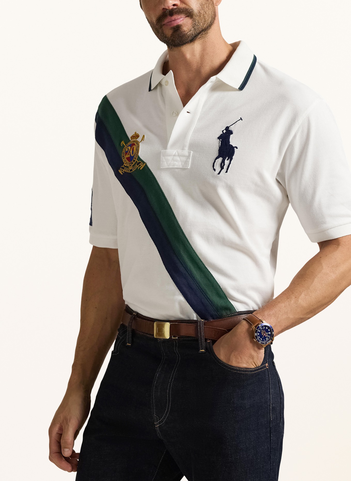 POLO RALPH LAUREN Big & Tall Piqué-Poloshirt: WEISS / DUNKELGRÜN / DUNKELBLAU
