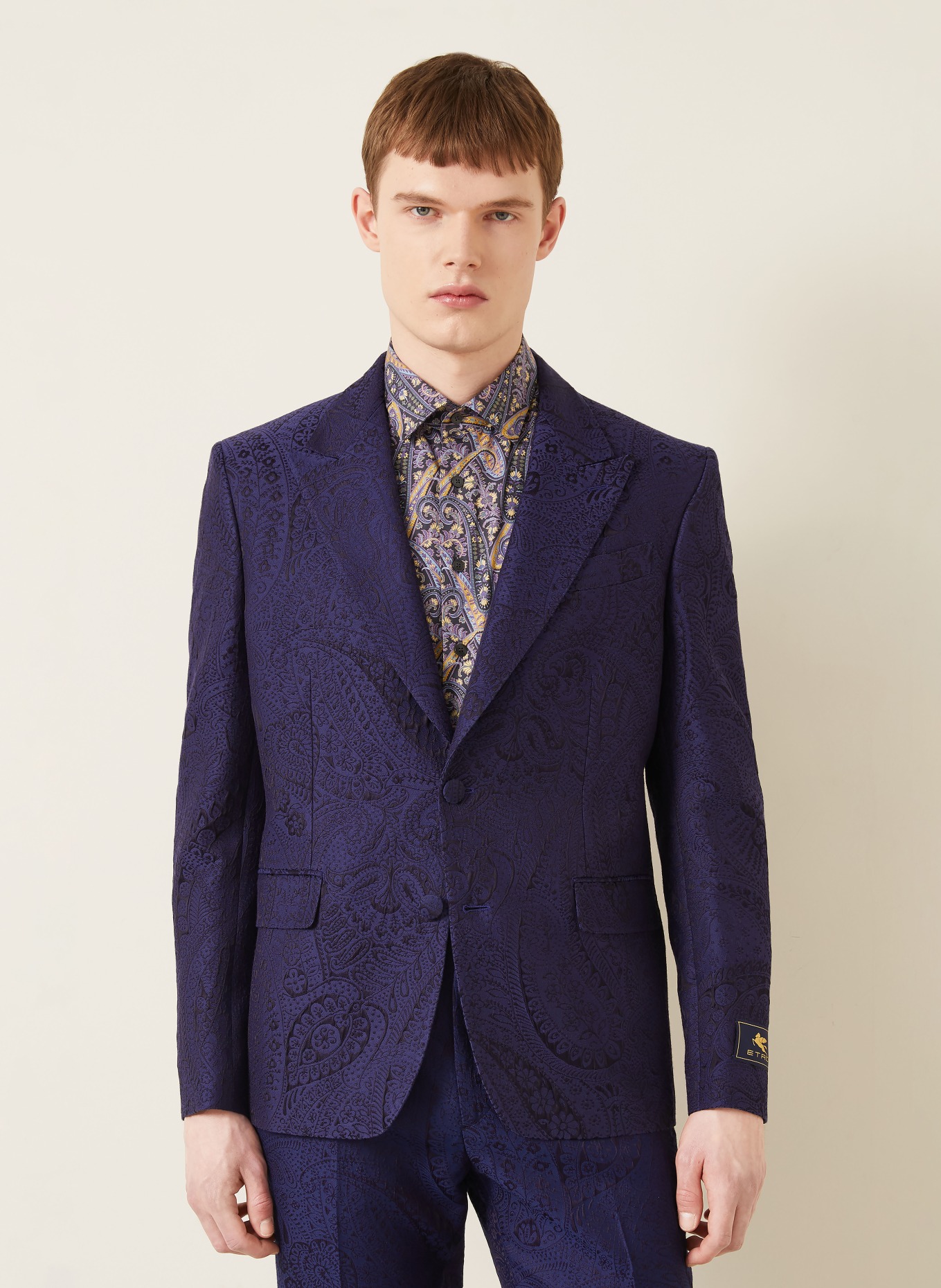 ETRO Jacquard-colbert met normale pasvorm: DONKERBLAUW