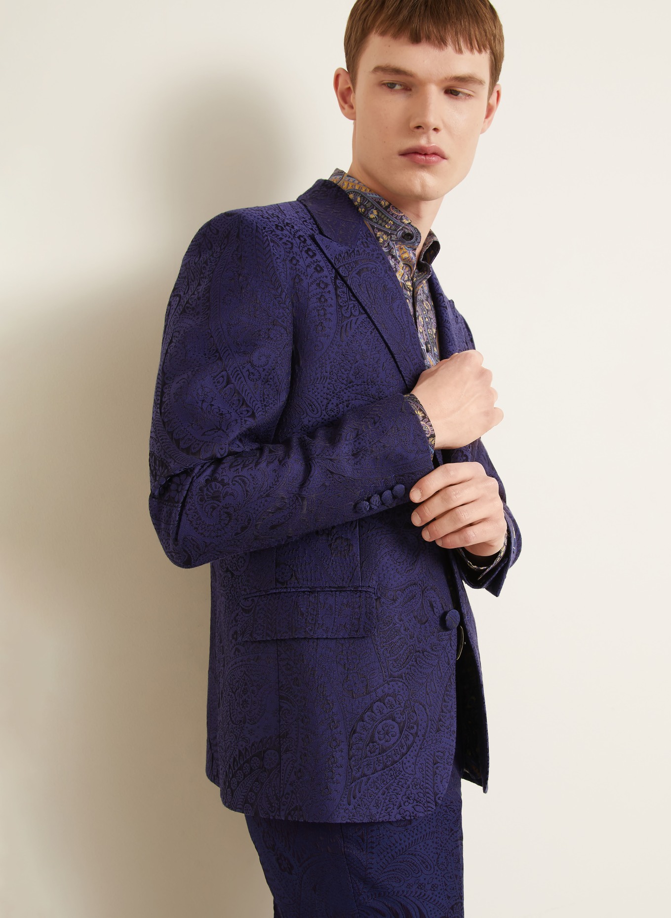 ETRO Jacquard-colbert met normale pasvorm: DONKERBLAUW