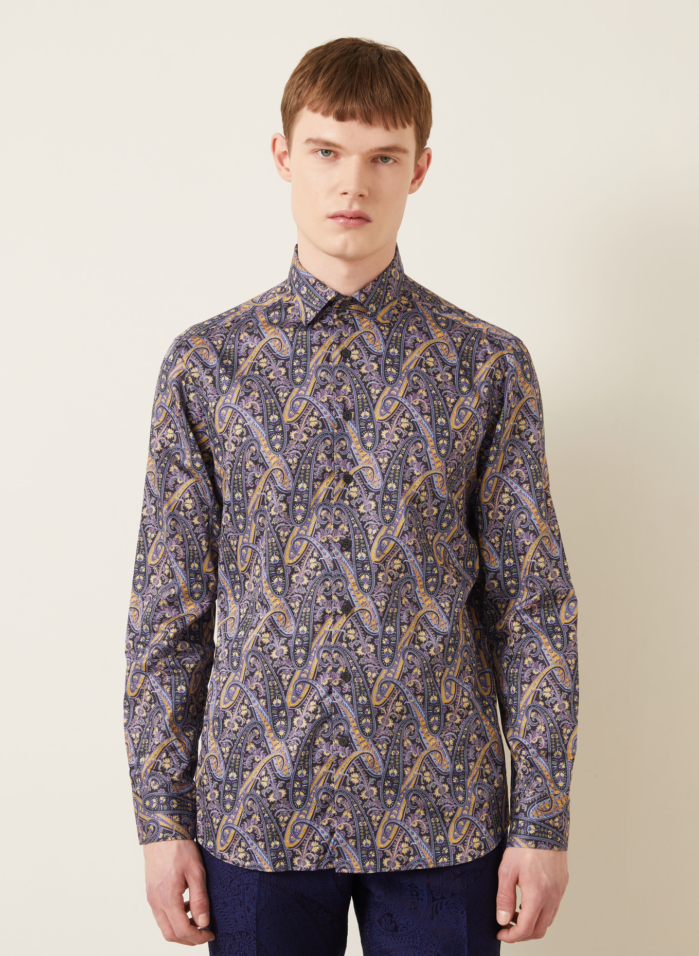 ETRO Overhemd met normale pasvorm: DONKERBLAUW / PAARS / DONKERGEEL