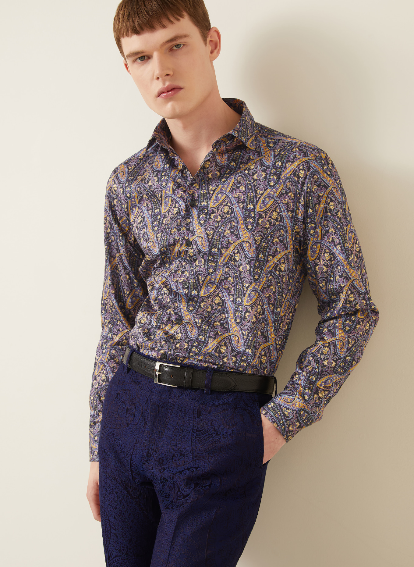 ETRO Overhemd met normale pasvorm: DONKERBLAUW / PAARS / DONKERGEEL