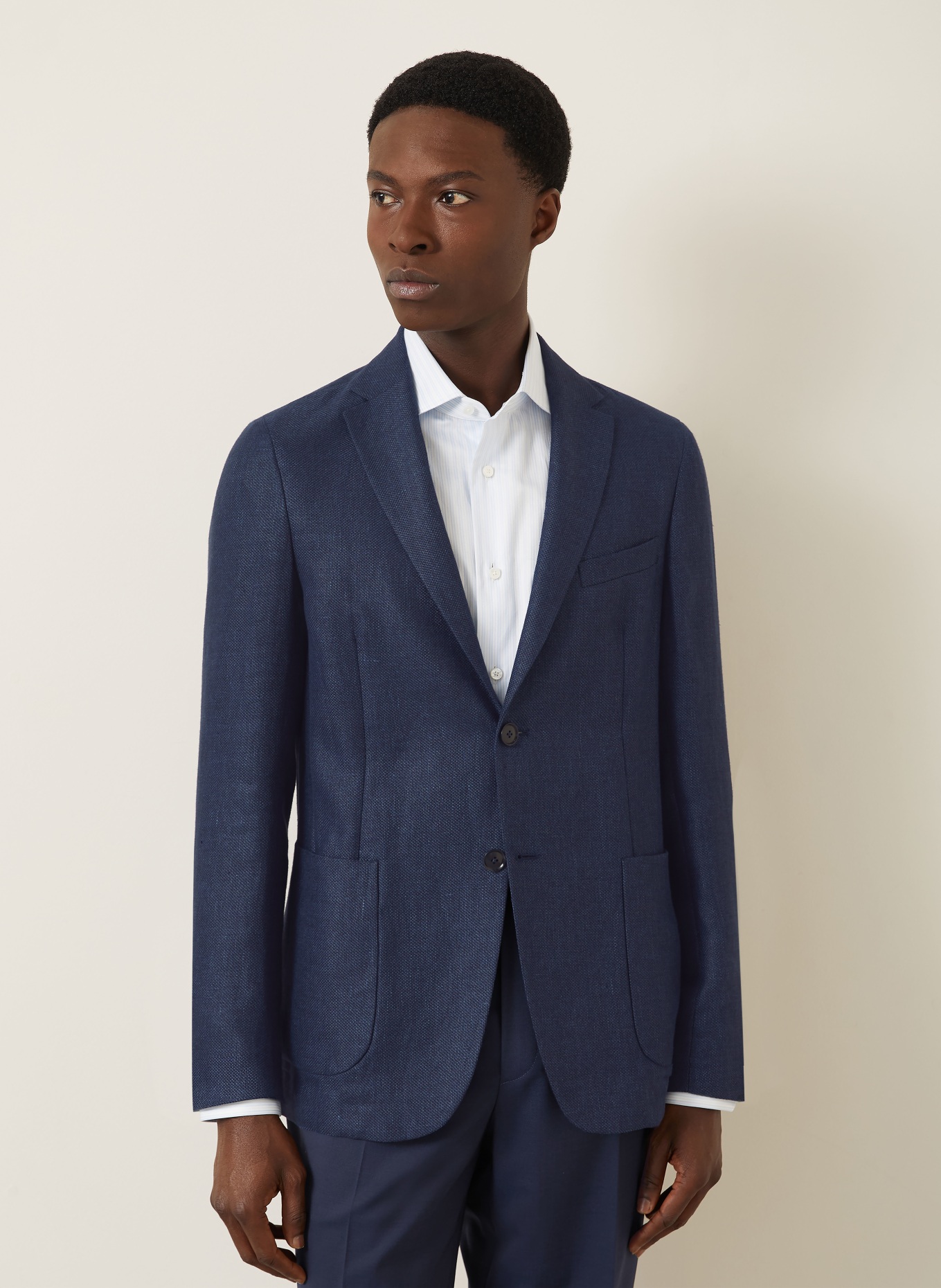 ZEGNA Sakko Slim Fit mit Leinen: DUNKELBLAU