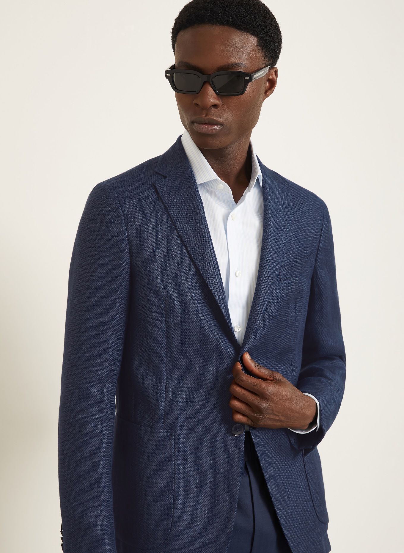 ZEGNA Sakko Slim Fit mit Leinen: DUNKELBLAU