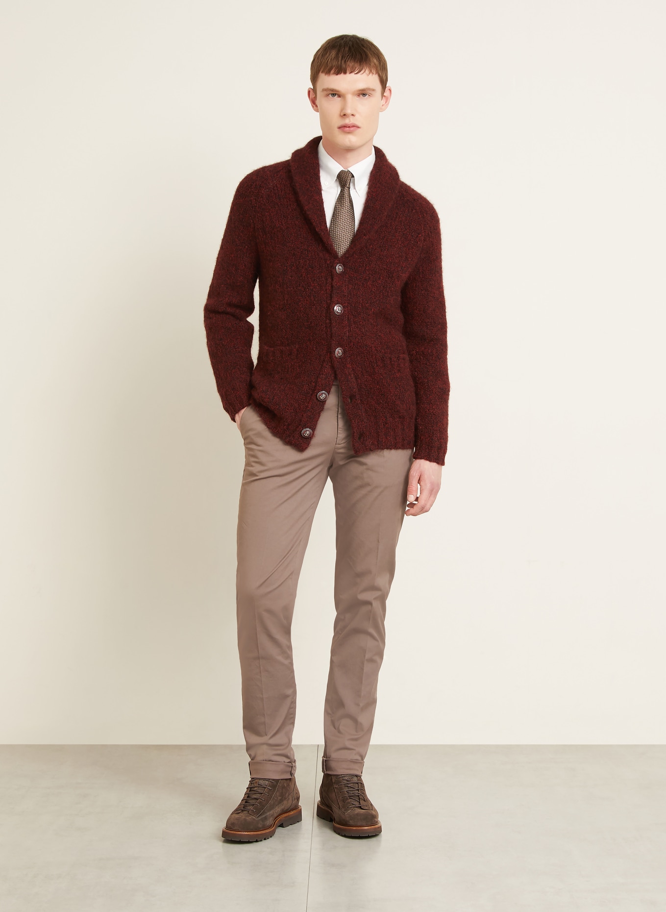 BRUNELLO CUCINELLI Cardigan en alpaga: ROUGE FONCÉ