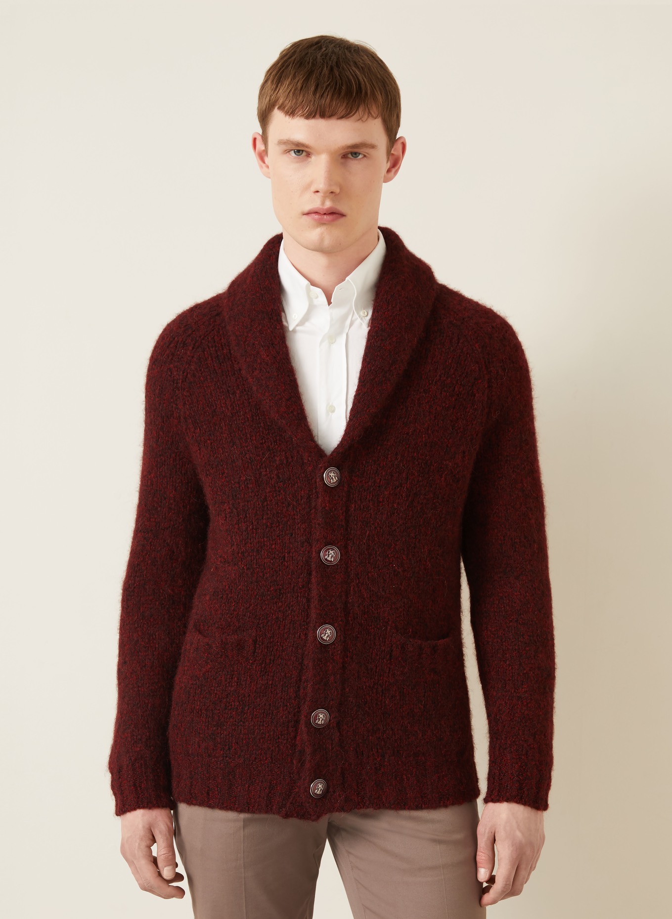 BRUNELLO CUCINELLI Cardigan en alpaga: ROUGE FONCÉ