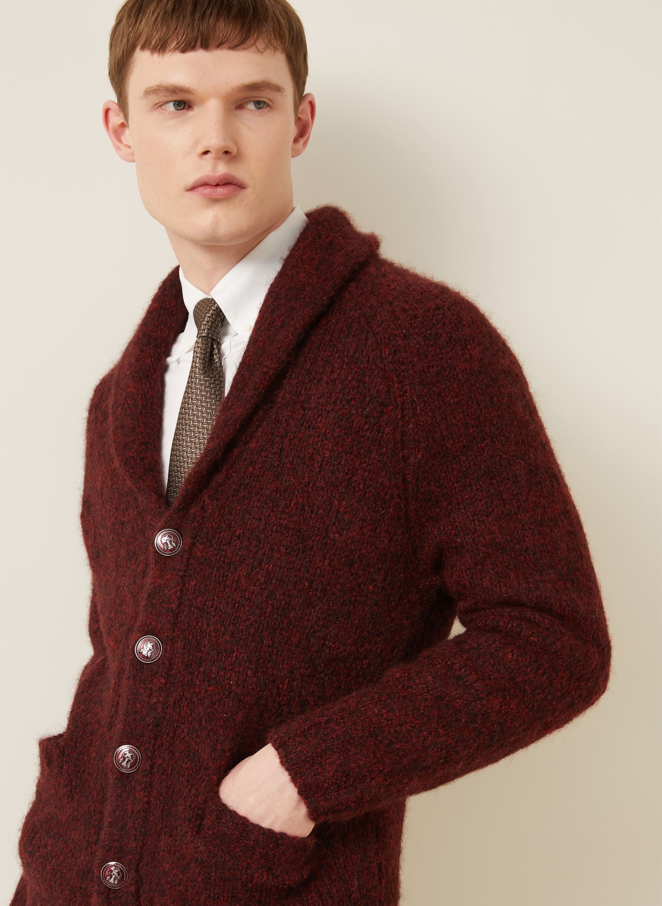 BRUNELLO CUCINELLI Cardigan en alpaga: ROUGE FONCÉ