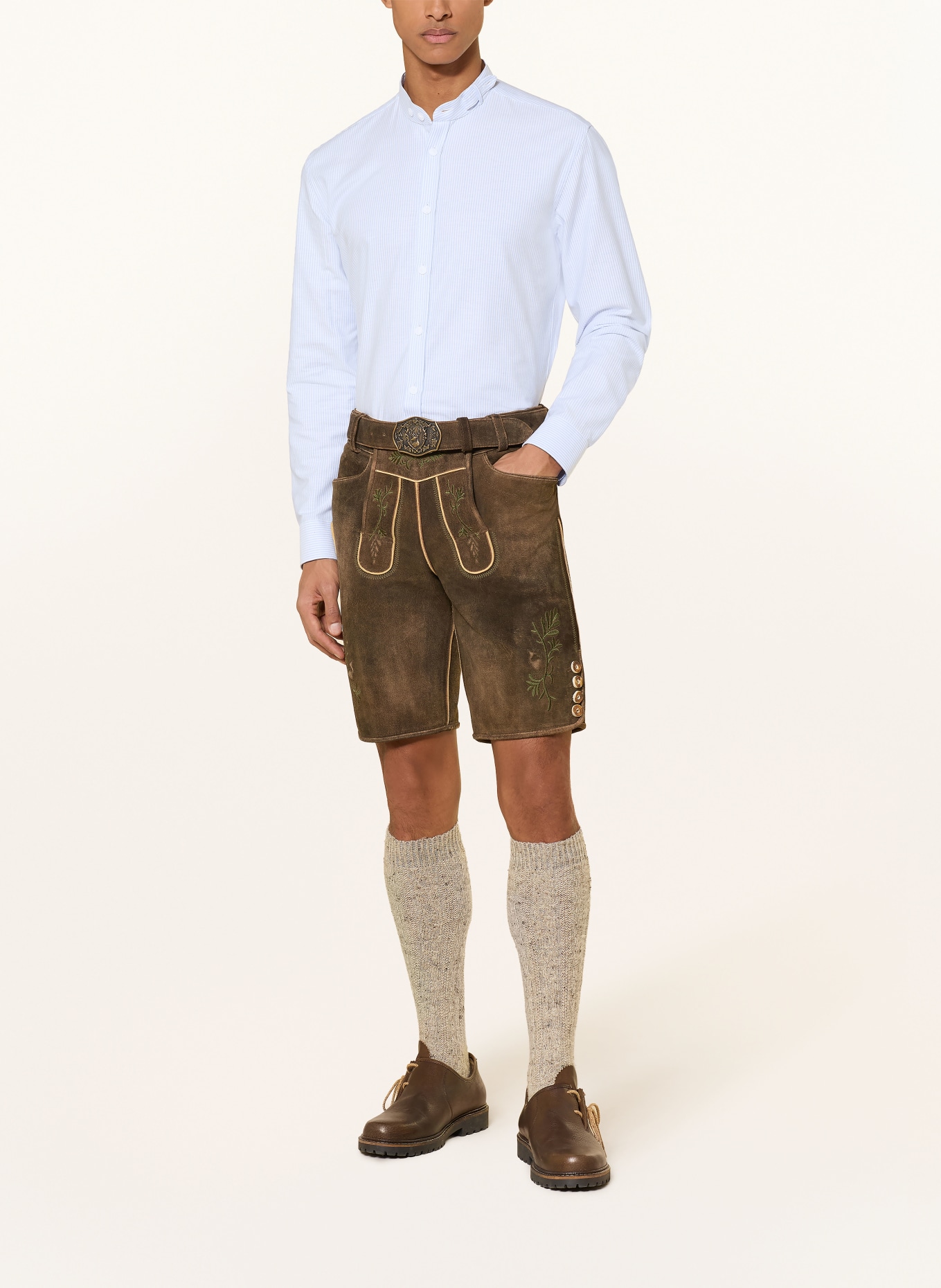 Heimatglück Tracht Trachtenhemd MAX Regular Fit mit Stehkragen: WEISS / HELLBLAU