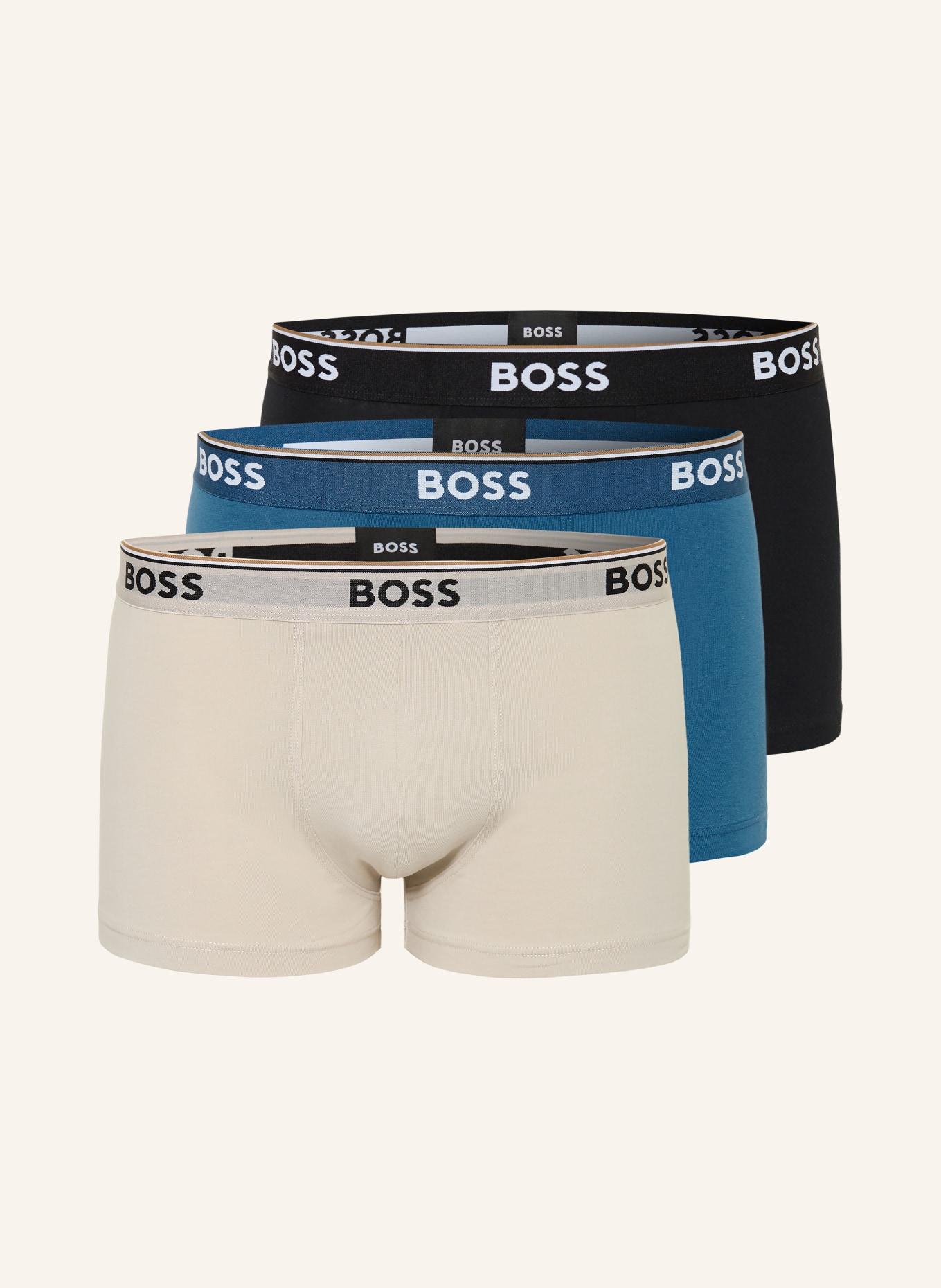 BOSS Lot de 3 boxers POWER: BLEU / ÉCRU / NOIR