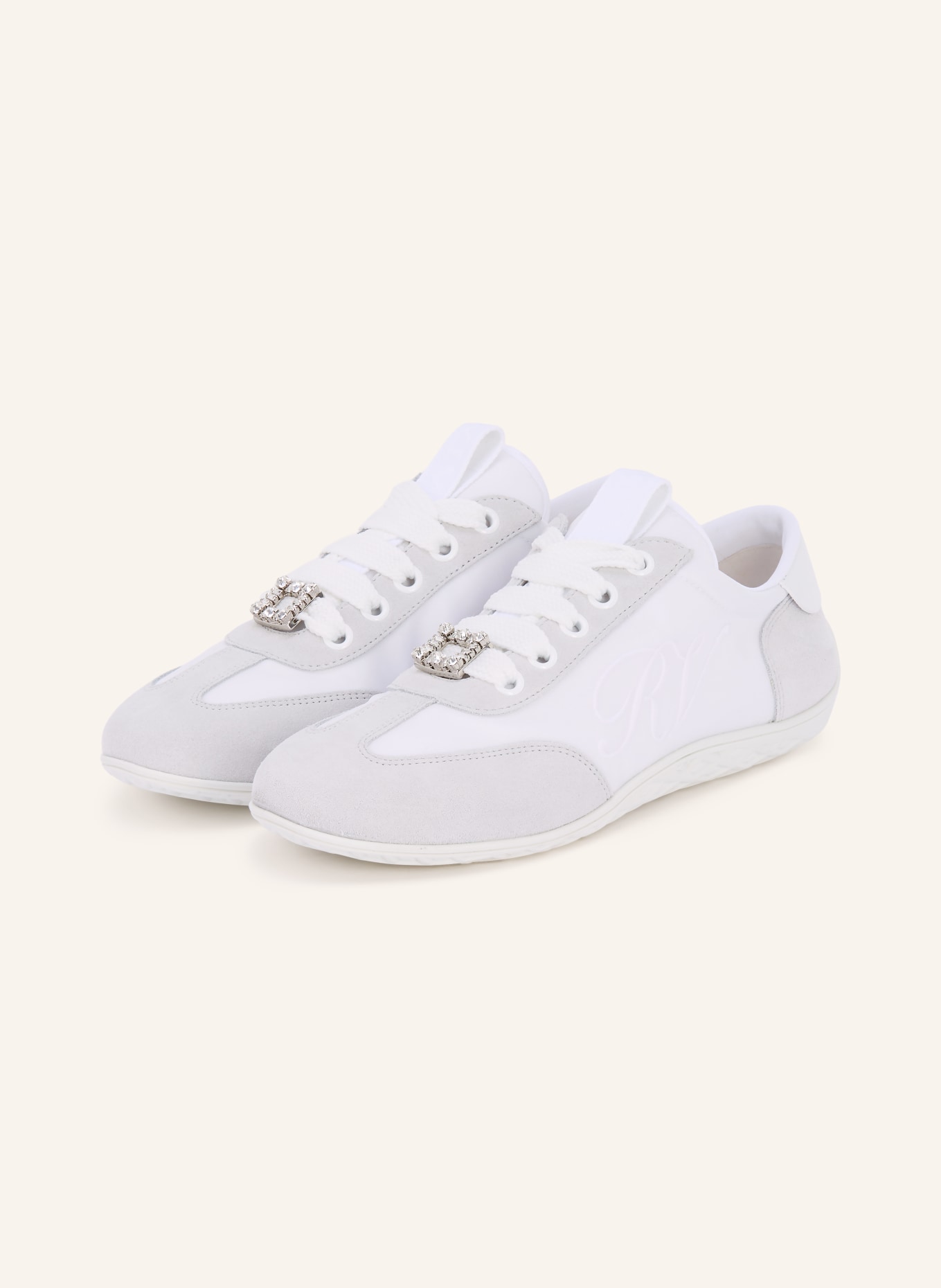Roger Vivier Sneaker VIV mit Schmucksteinen: WEISS / HELLGRAU