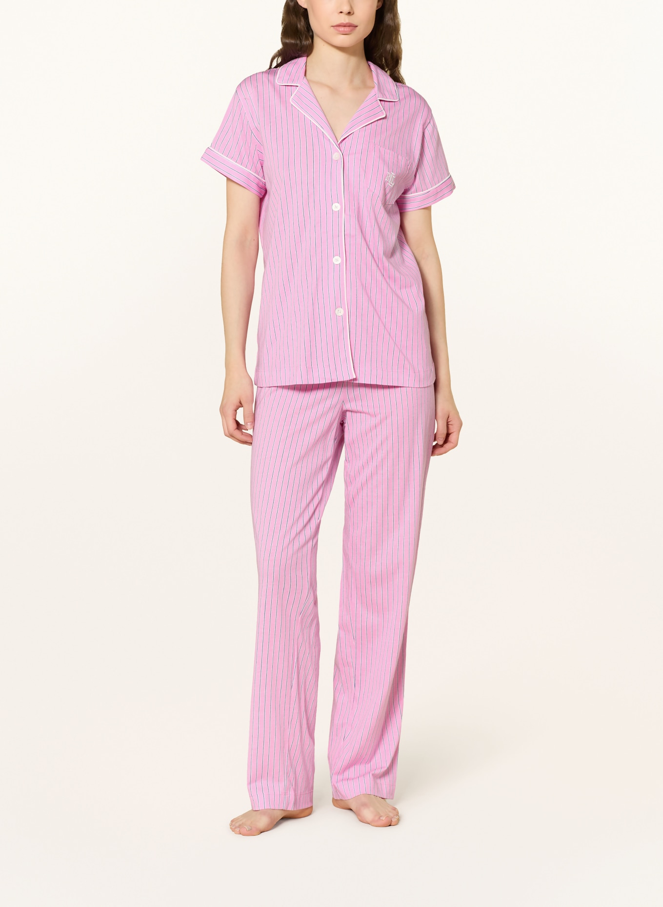 LAUREN RALPH LAUREN Schlafanzug: PINK / WEISS