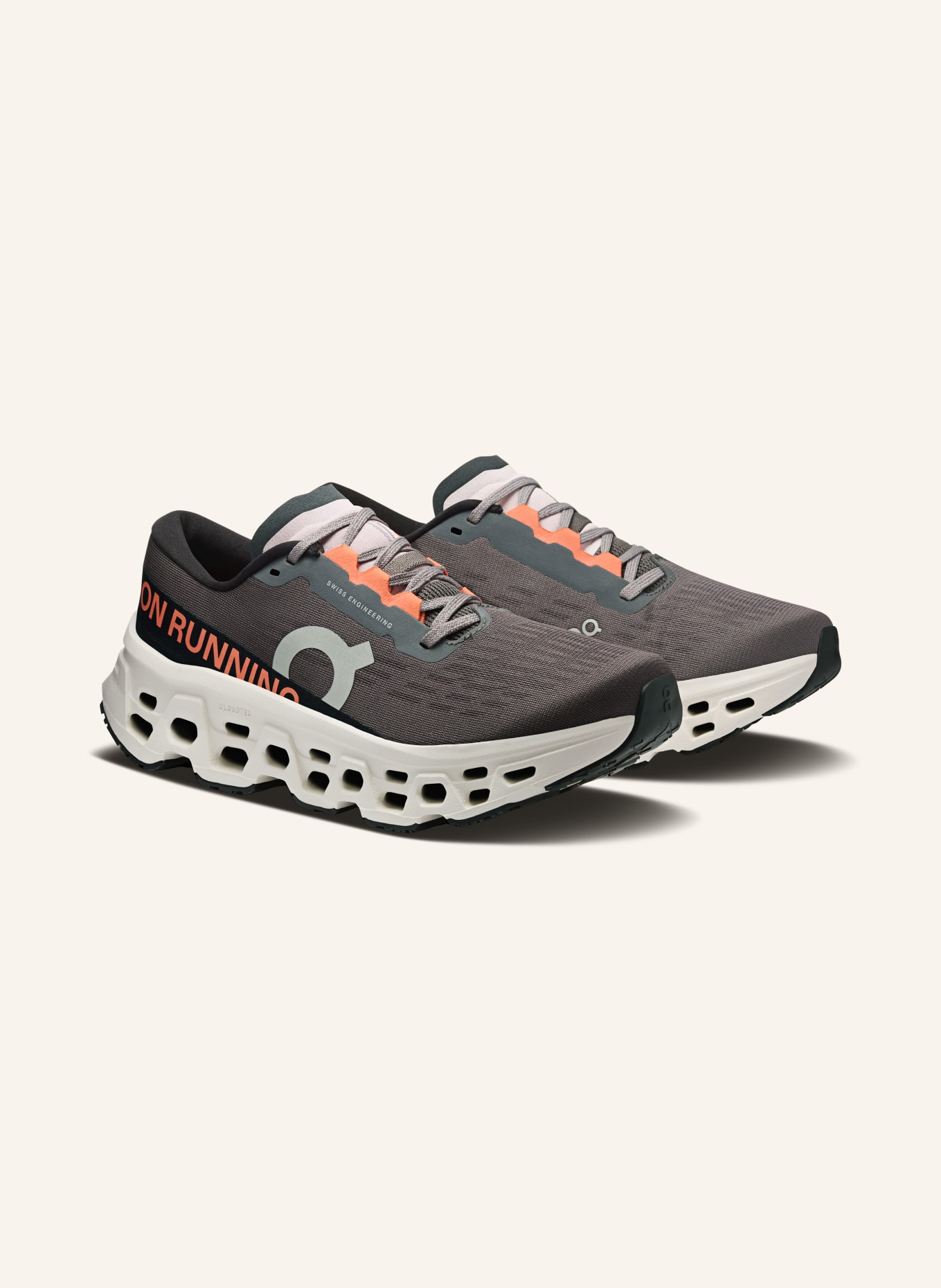 On Laufschuhe CLOUDMONSTER 3: DUNKELGRAU / ORANGE / SCHWARZ