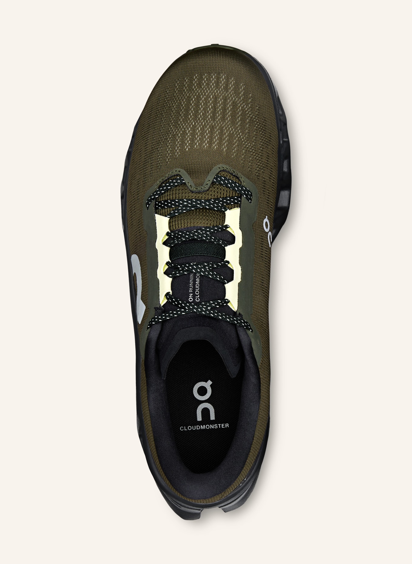 On Hardloopschoenen CLOUDMONSTER 3: OLIJF / DONKERGRIJS / LICHTGEEL