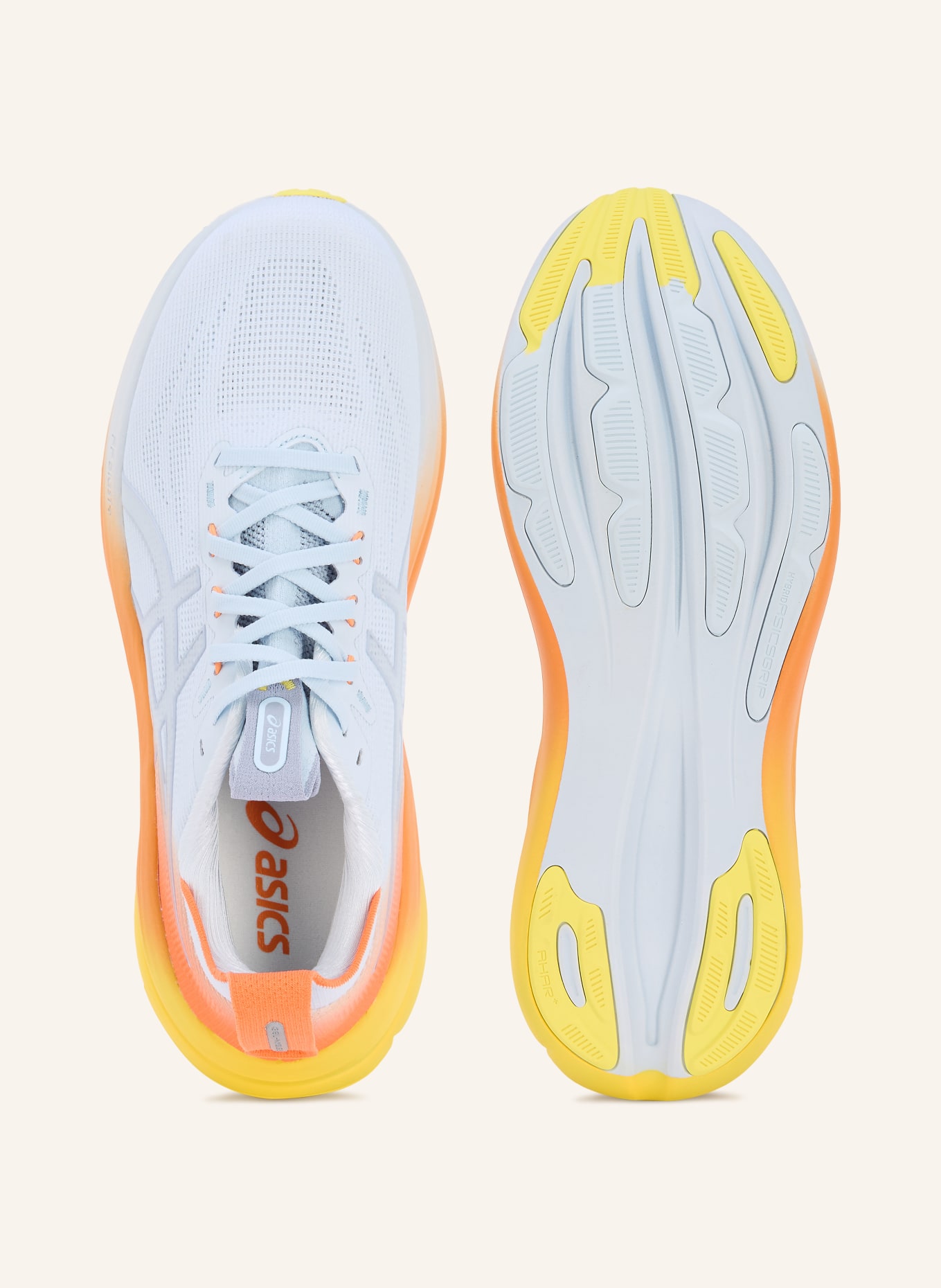 ASICS Laufschuhe GEL-NIMBUS 28: BLAUGRAU / ORANGE / DUNKELGELB