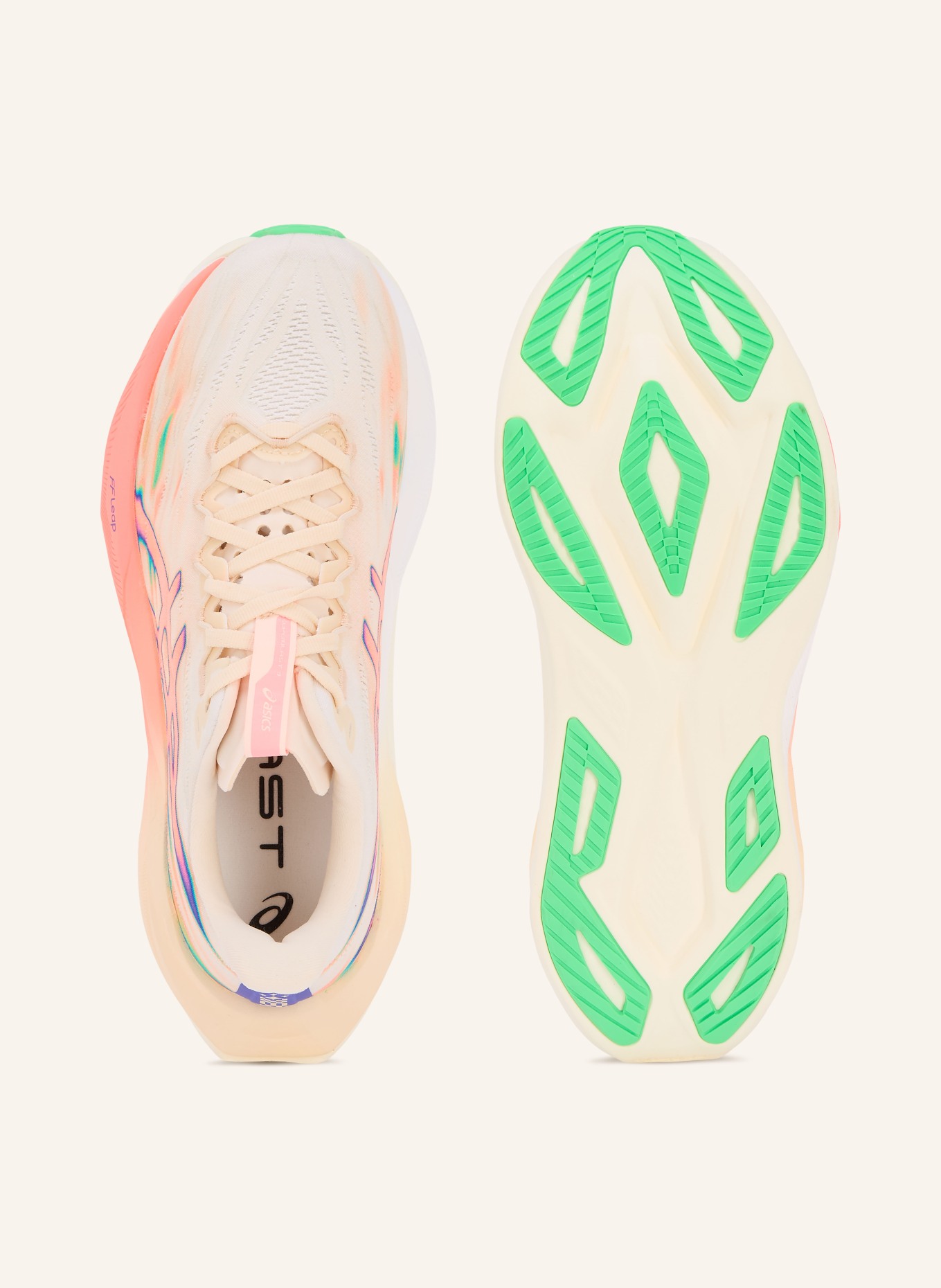 ASICS SUPERBLAST 3 running shoes: ECRU / LIGHT ORANGE / BLUE