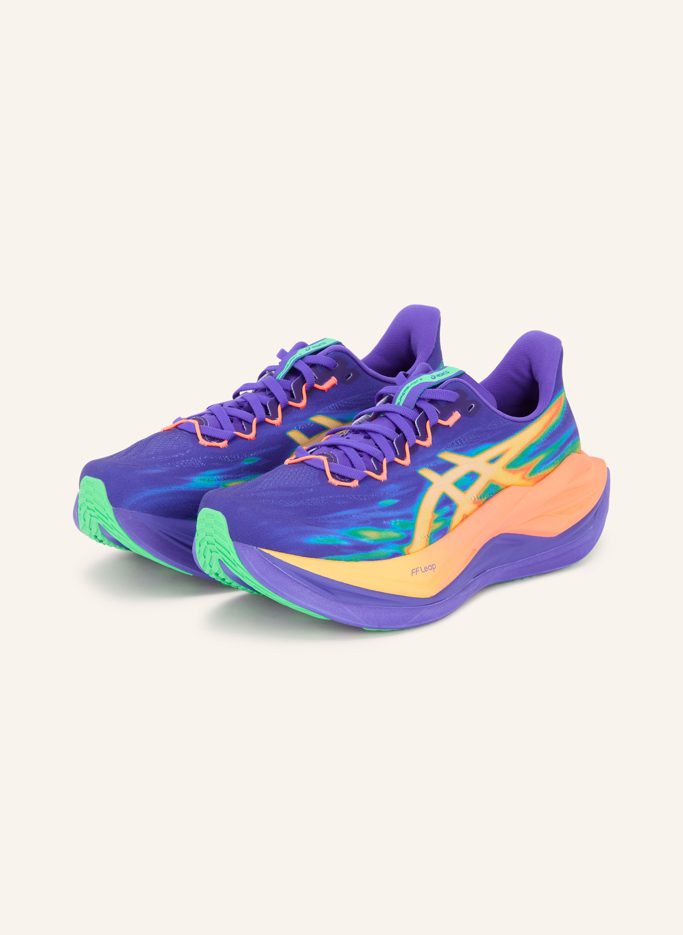 ASICS Laufschuhe SUPERBLAST 3: BLAU / HELLORANGE / GRÜN