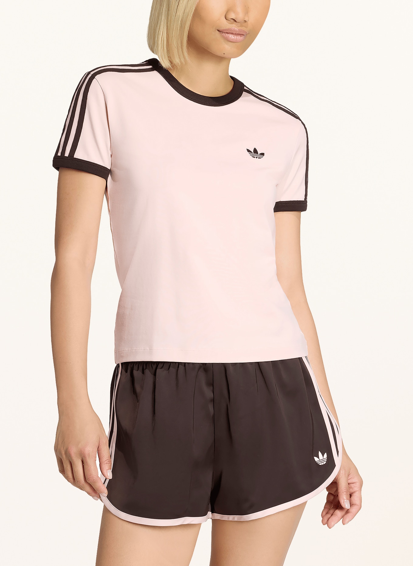 adidas Originals T-shirt 3 STRIPES: ROSE CLAIR / MARRON FONCÉ