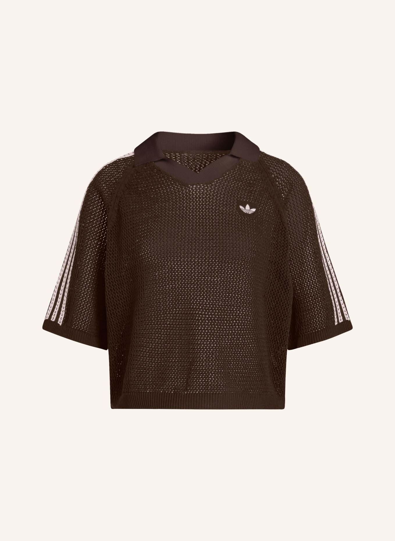 adidas Originals Gebreid poloshirt KNITTED CROCHET POLO: MARRON FONCÉ / ROSE CLAIR