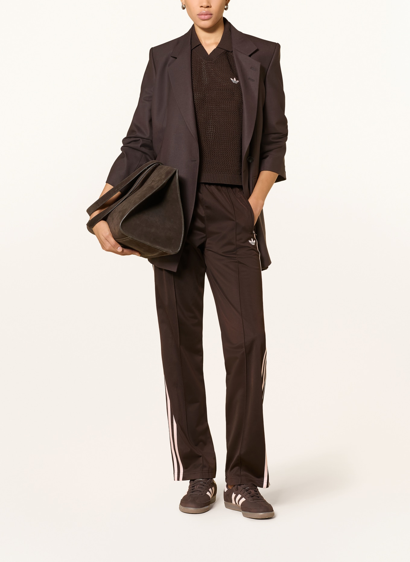 adidas Originals Gebreid poloshirt KNITTED CROCHET POLO: MARRON FONCÉ / ROSE CLAIR