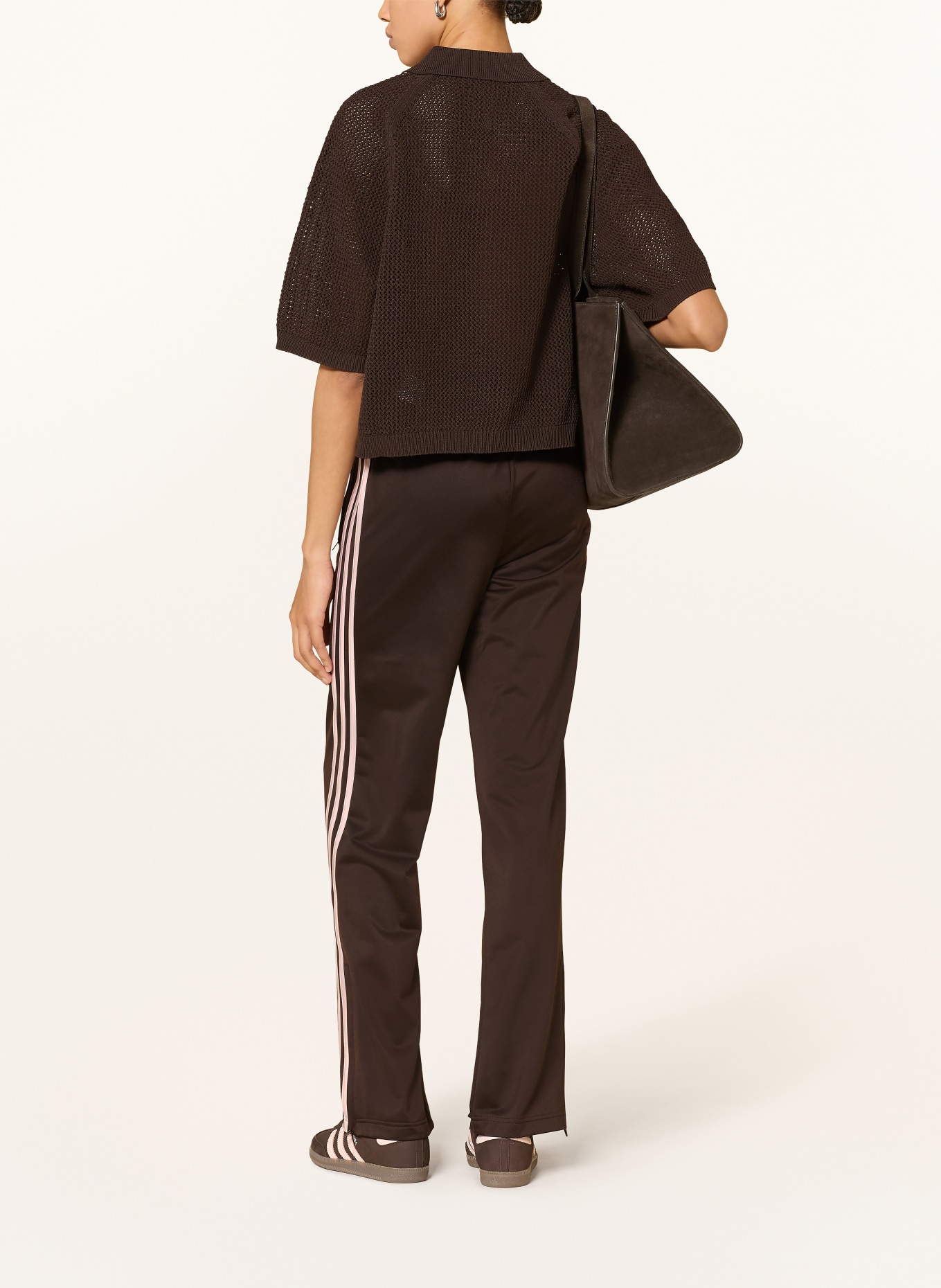 adidas Originals Gebreid poloshirt KNITTED CROCHET POLO: MARRON FONCÉ / ROSE CLAIR