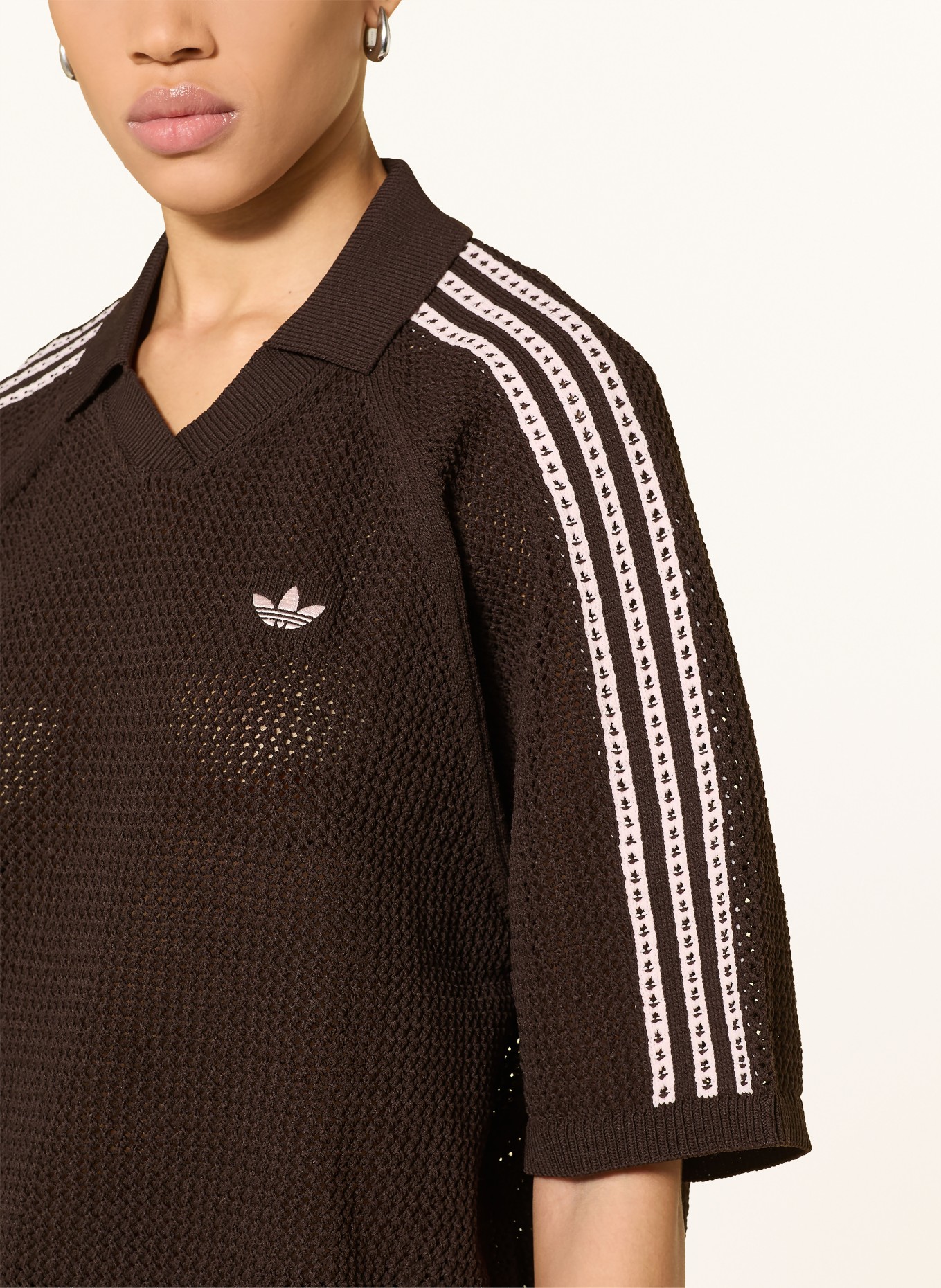 adidas Originals Gebreid poloshirt KNITTED CROCHET POLO: MARRON FONCÉ / ROSE CLAIR
