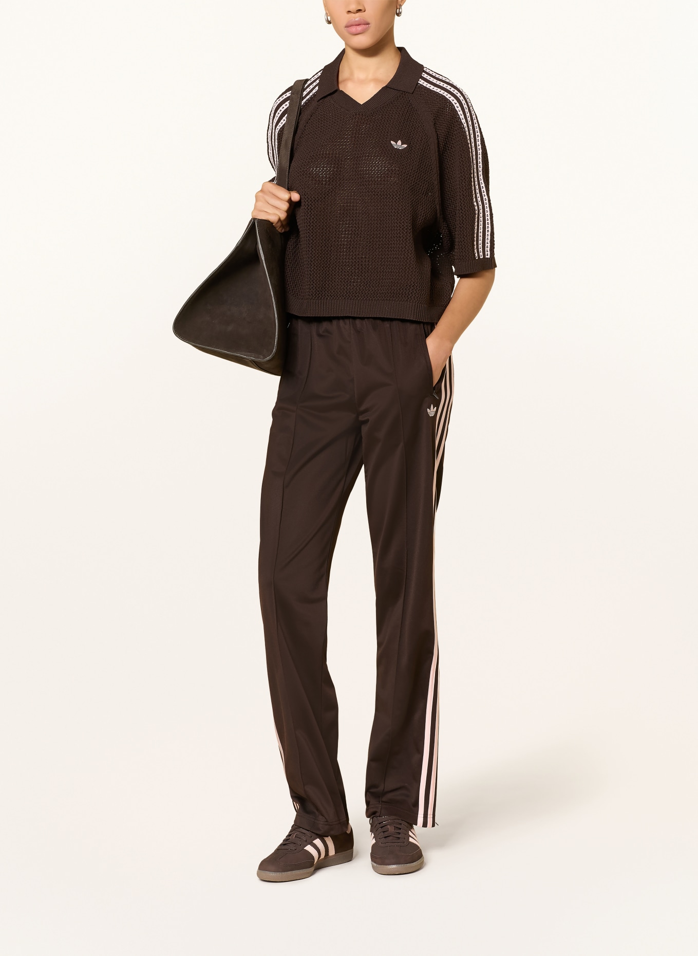 adidas Originals Gebreid poloshirt KNITTED CROCHET POLO: MARRON FONCÉ / ROSE CLAIR