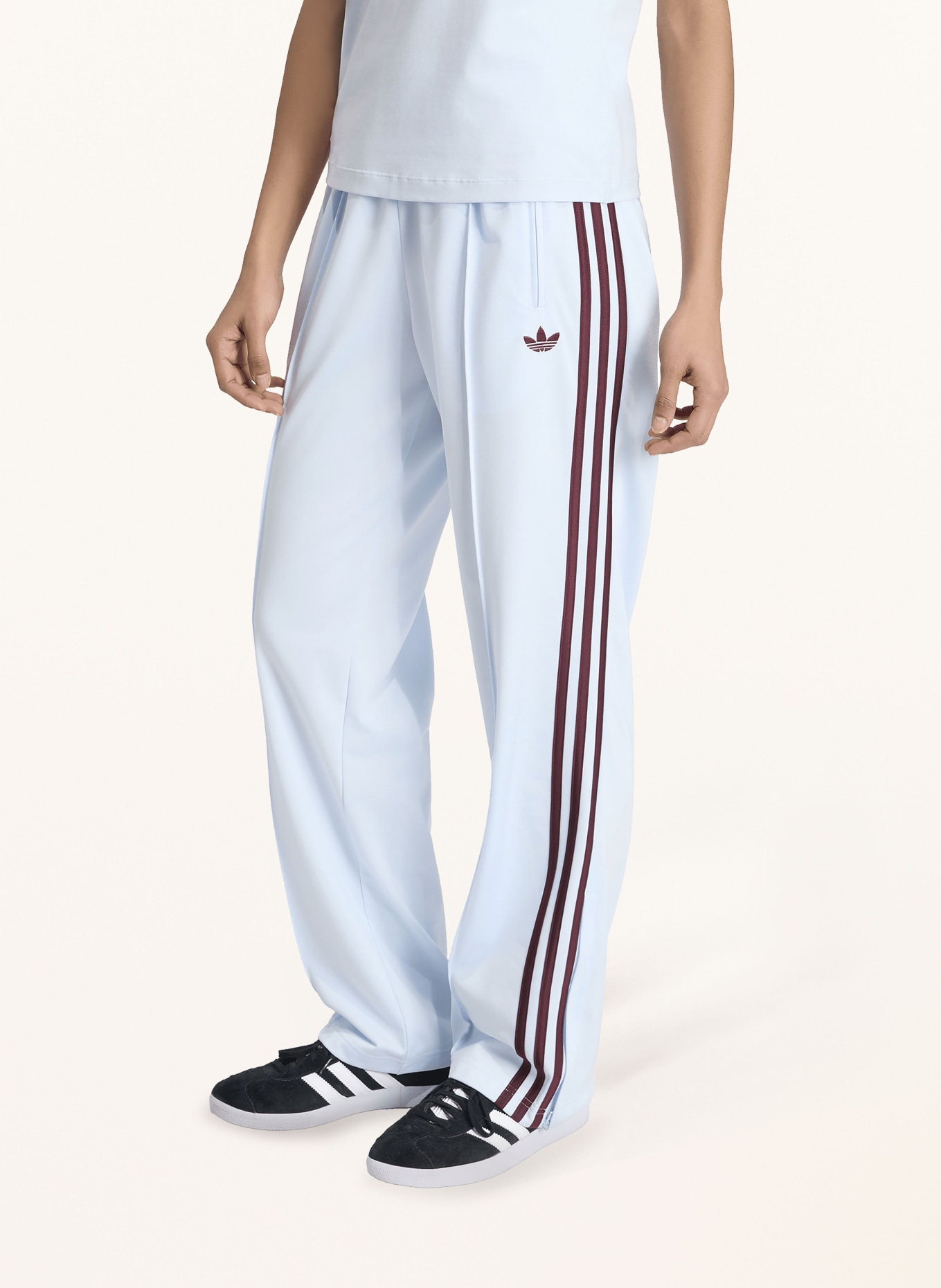 adidas Originals FIREBIRD CLASSIC Track Pants: LIGHT BLUE / DARK RED