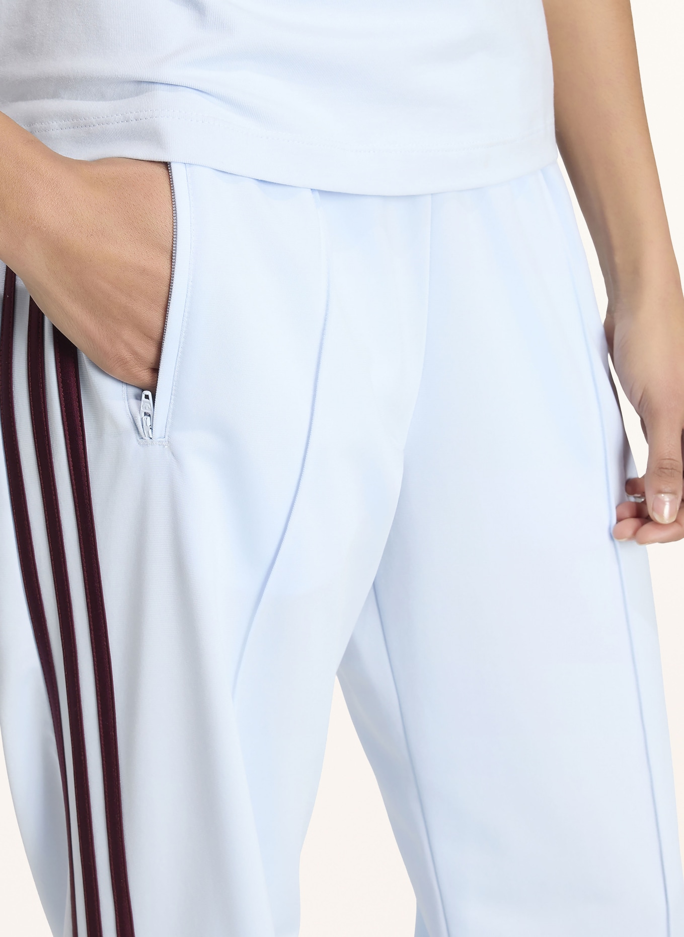 adidas Originals FIREBIRD CLASSIC Track Pants: LIGHT BLUE / DARK RED