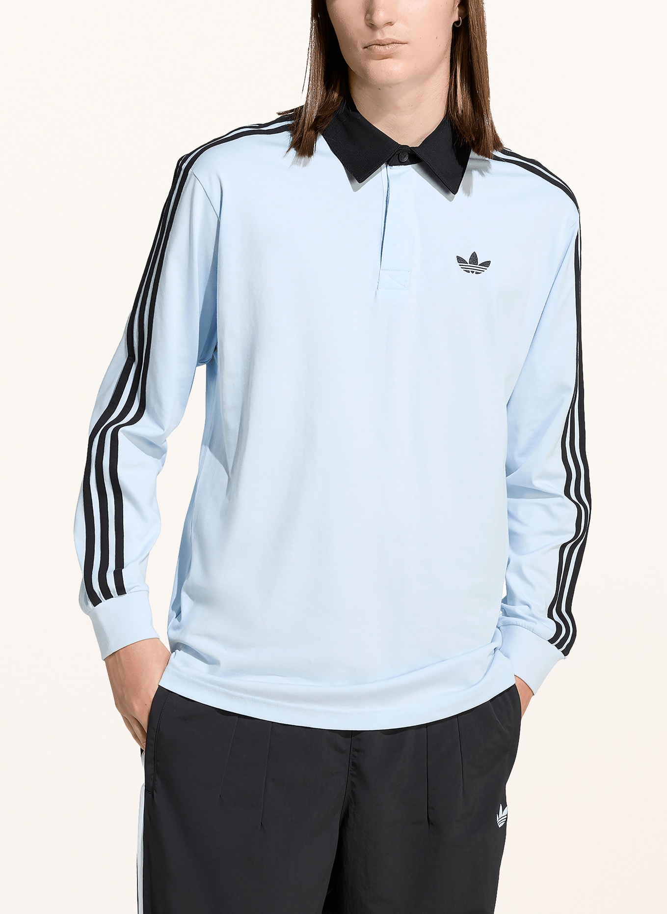 adidas Originals Jersey-poloshirt met 3 strepen: LICHTBLAUW / ZWART