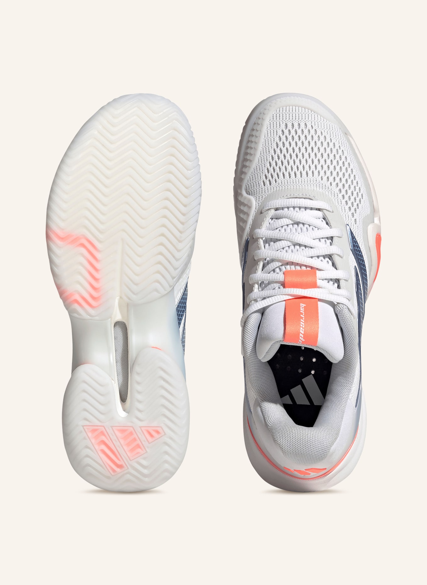 adidas Chaussures de tennis BARRICADE 14: BLANC / ARGENT / ORANGE FLUO