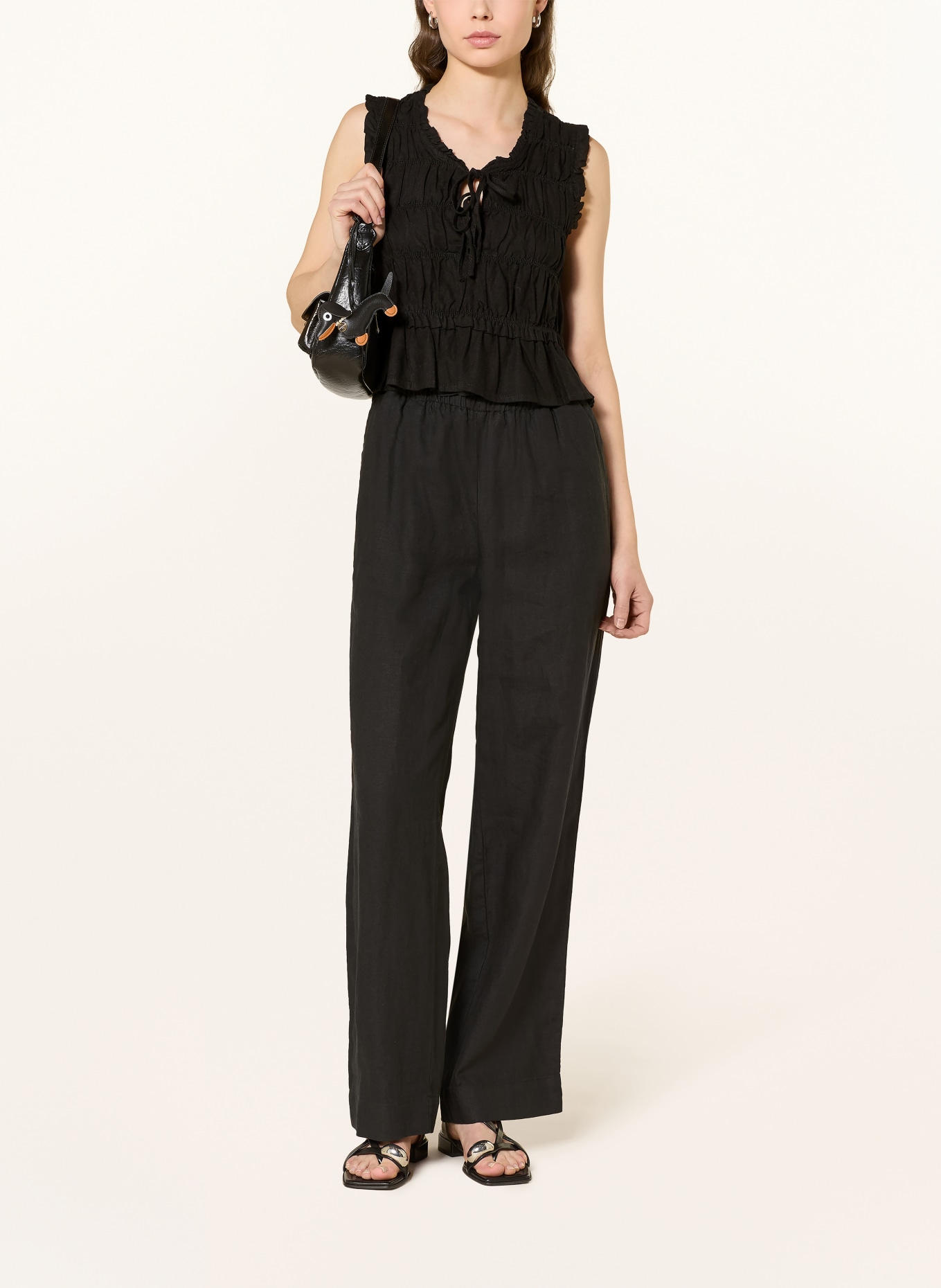 ONLY Blusentop mit Leinen: SCHWARZ