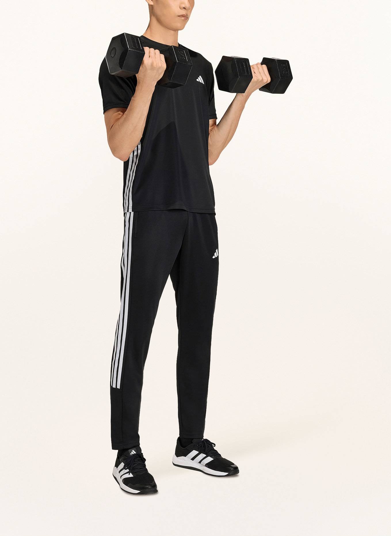 adidas WORKOUT ESSENTIALS ALL-SET 3-STRIPES Training Pants: BLACK
