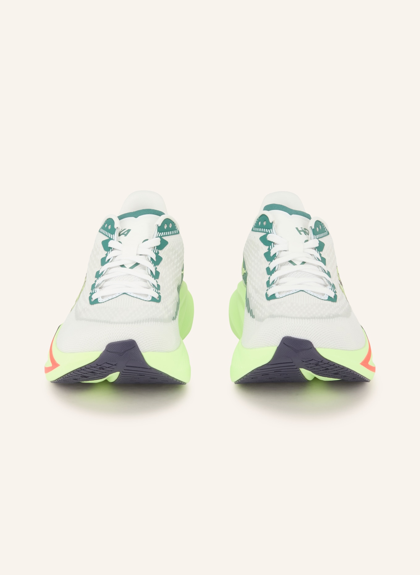 HOKA Hardloopschoenen MACH 7: LICHTGRIJS / NEONGEEL / DONKERGROEN