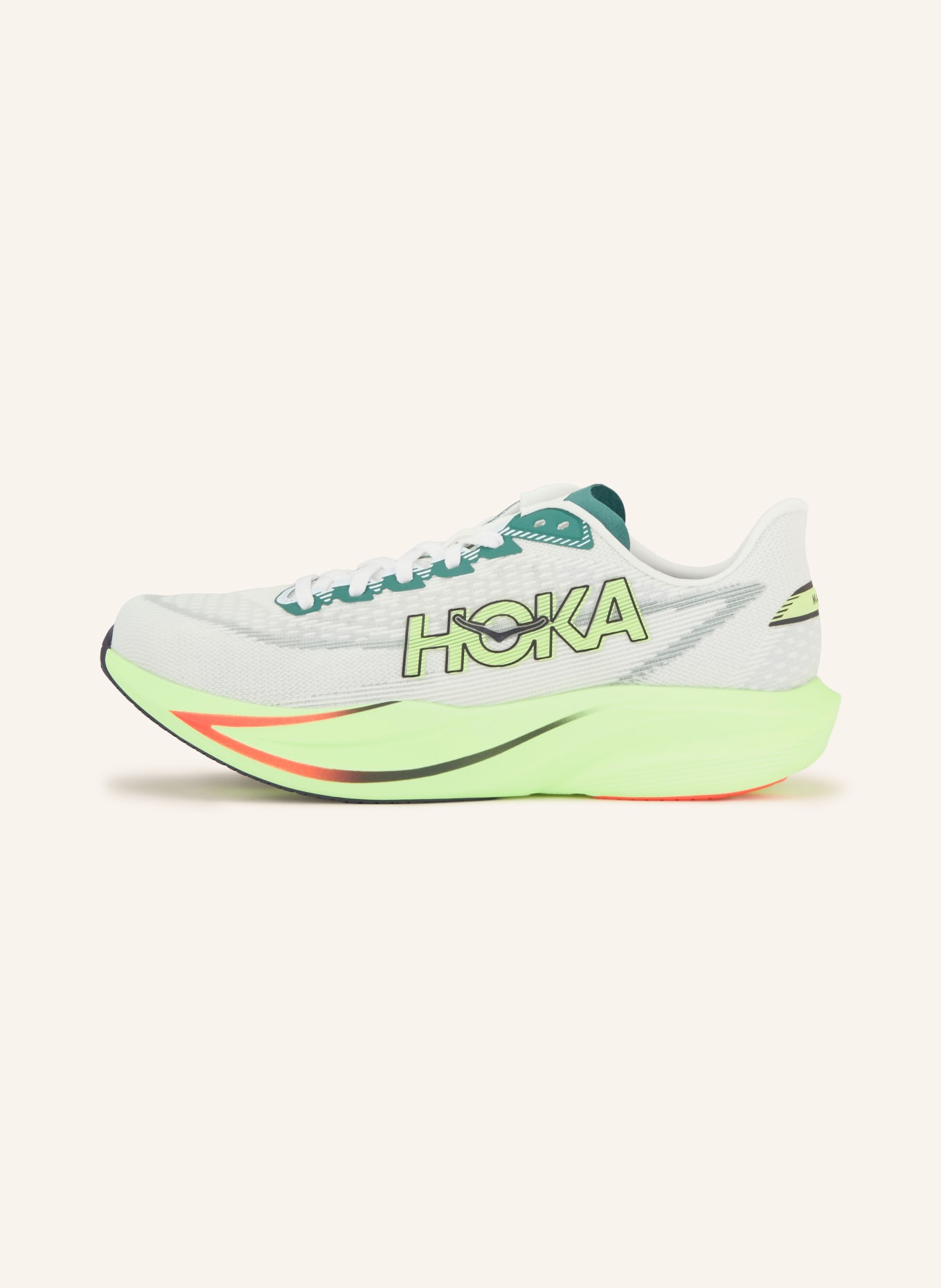 HOKA Hardloopschoenen MACH 7: LICHTGRIJS / NEONGEEL / DONKERGROEN