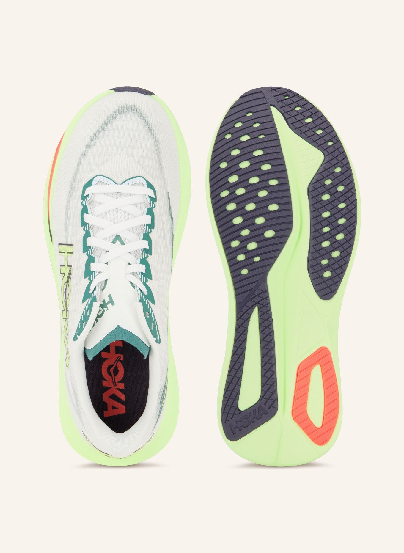 HOKA Hardloopschoenen MACH 7: LICHTGRIJS / NEONGEEL / DONKERGROEN