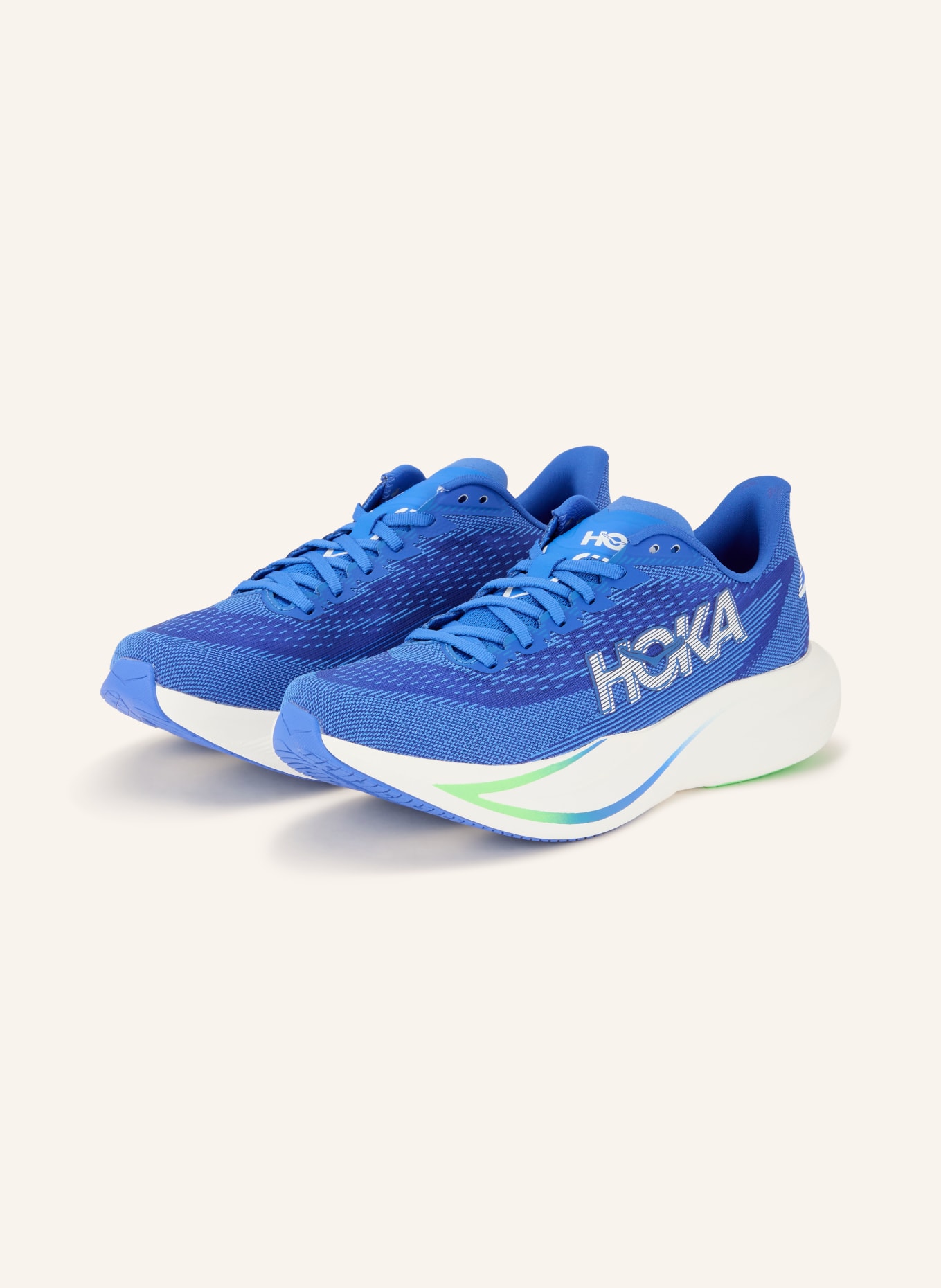 HOKA Hardloopschoenen MACH 7: BLAUW / NEONGROEN / WIT