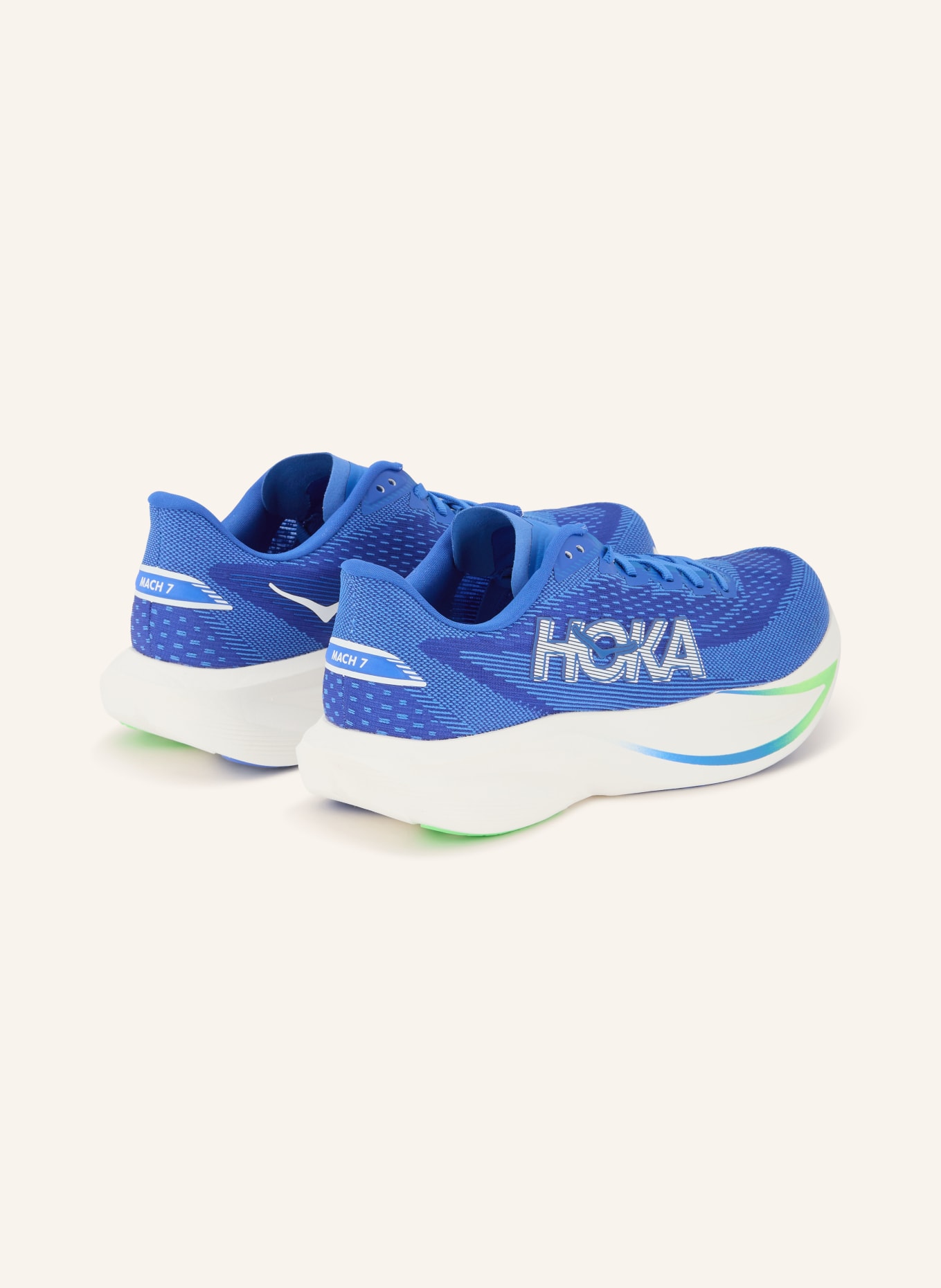 HOKA Hardloopschoenen MACH 7: BLAUW / NEONGROEN / WIT