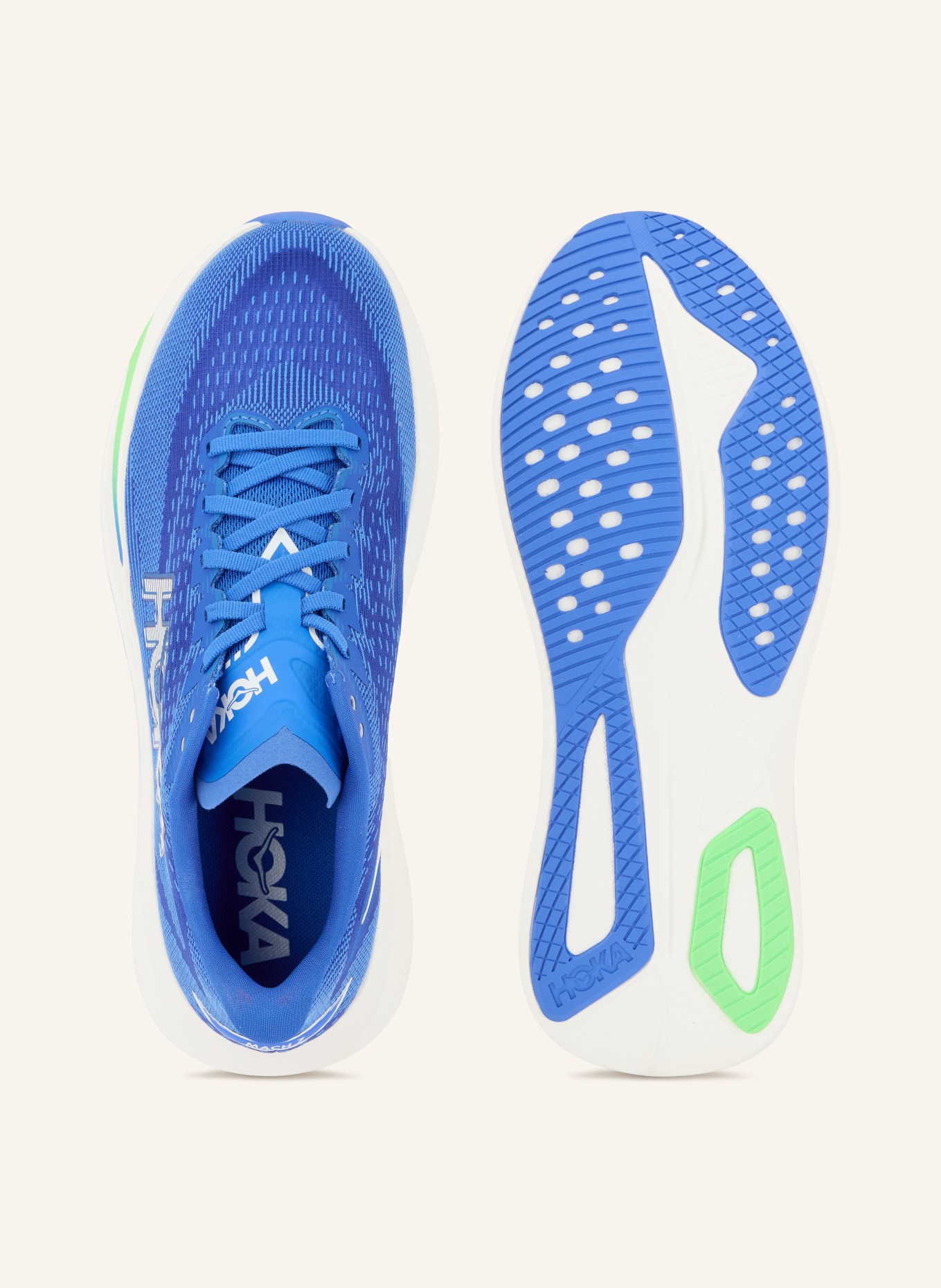 HOKA Hardloopschoenen MACH 7: BLAUW / NEONGROEN / WIT