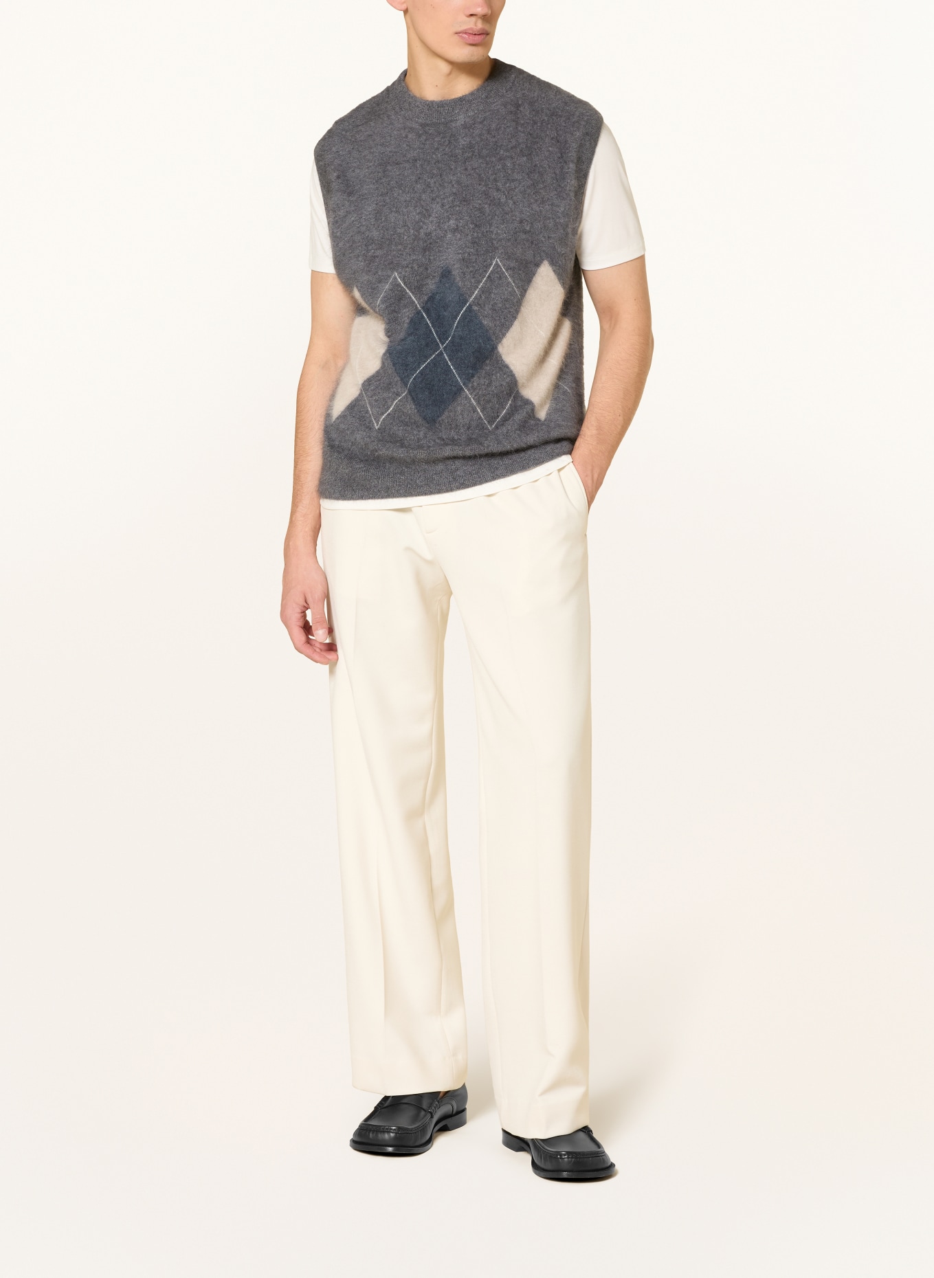 LISA YANG Kasjmier vest DENNIS: DONKERGRIJS / CRÈME / DONKERBLAUW