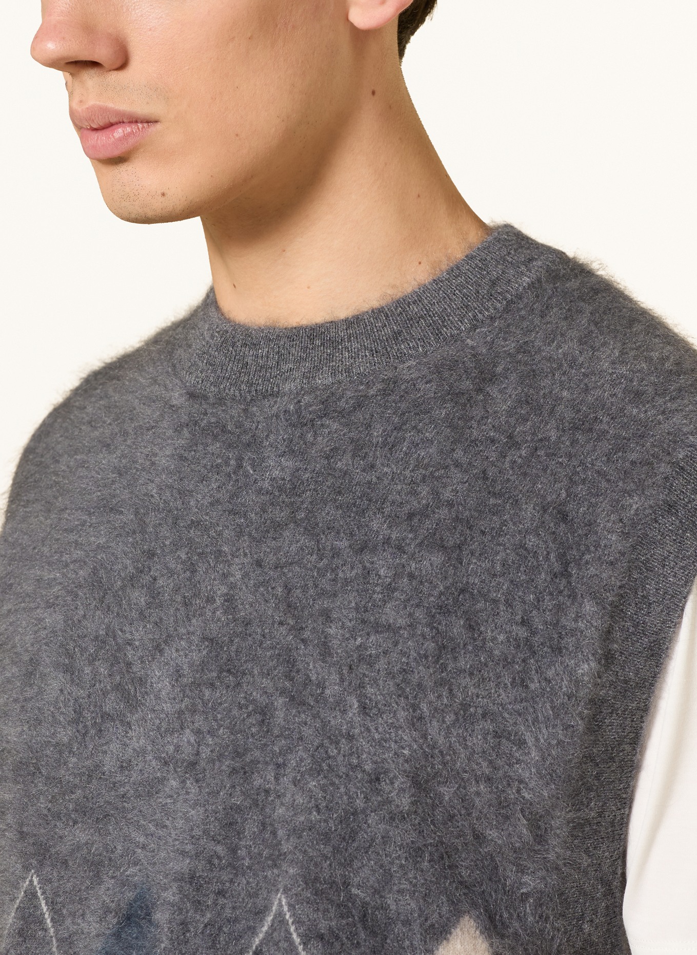 LISA YANG Kasjmier vest DENNIS: DONKERGRIJS / CRÈME / DONKERBLAUW