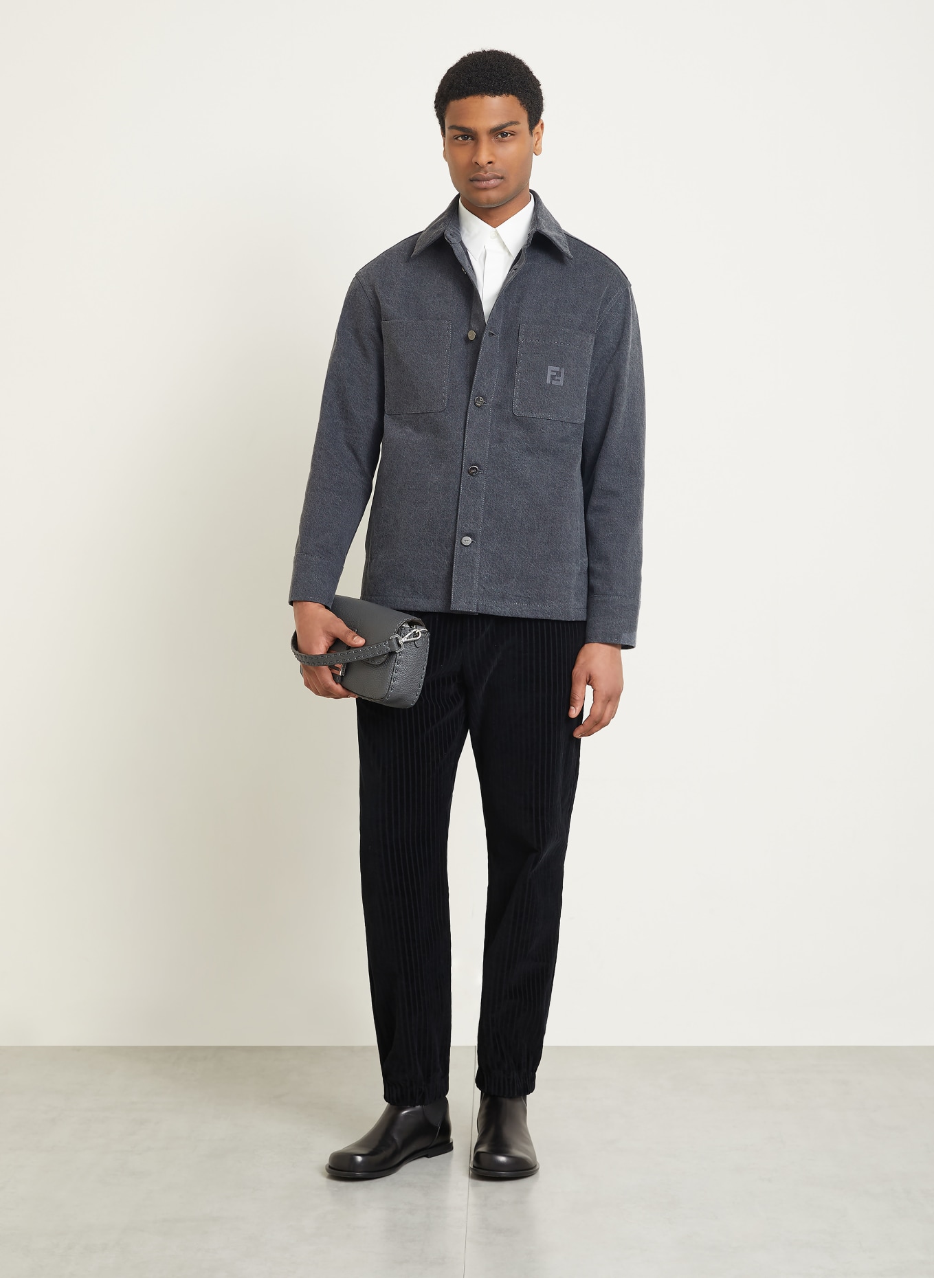 FENDI Surveste en jean: GRIS FONCÉ