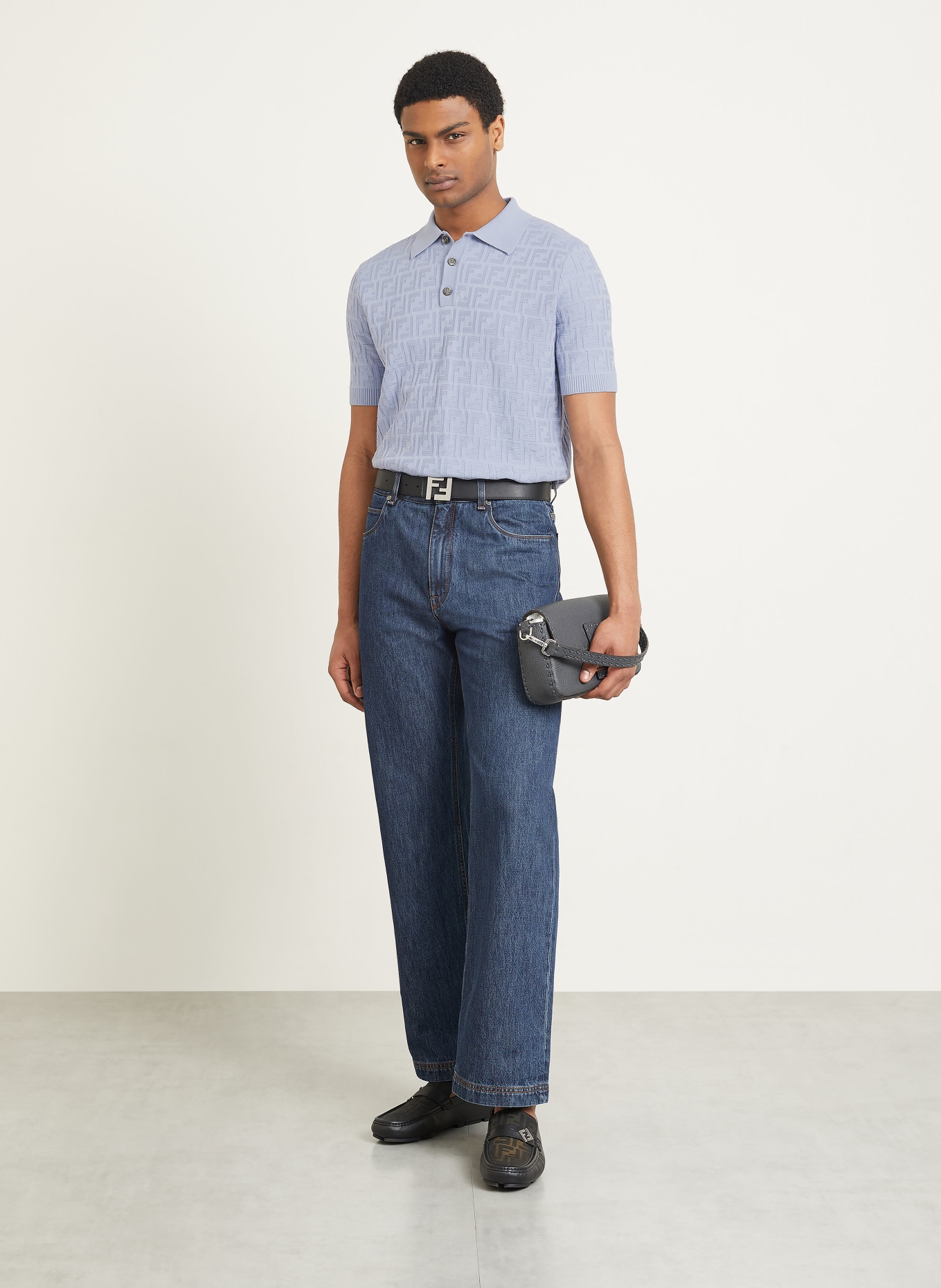 FENDI Polo en maille: BLEU CLAIR