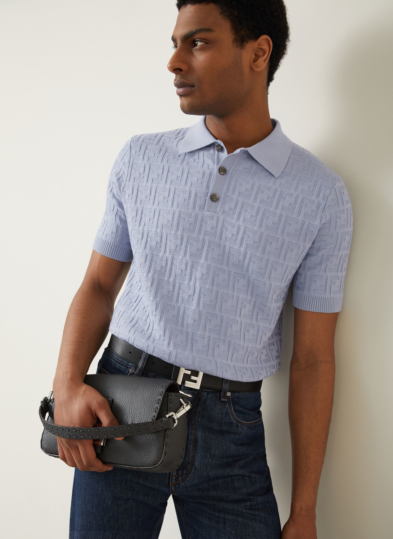 FENDI Polo en maille: BLEU CLAIR