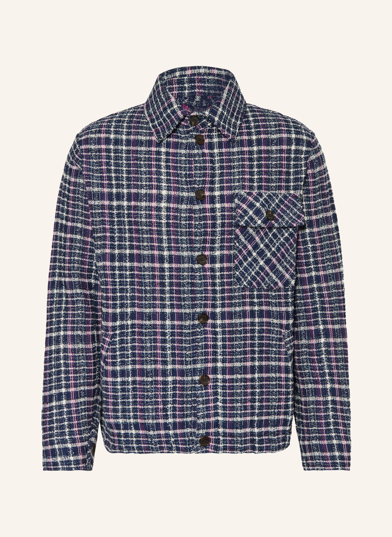 ETRO Bouclé-overjas: DONKERBLAUW / ROZE / WIT