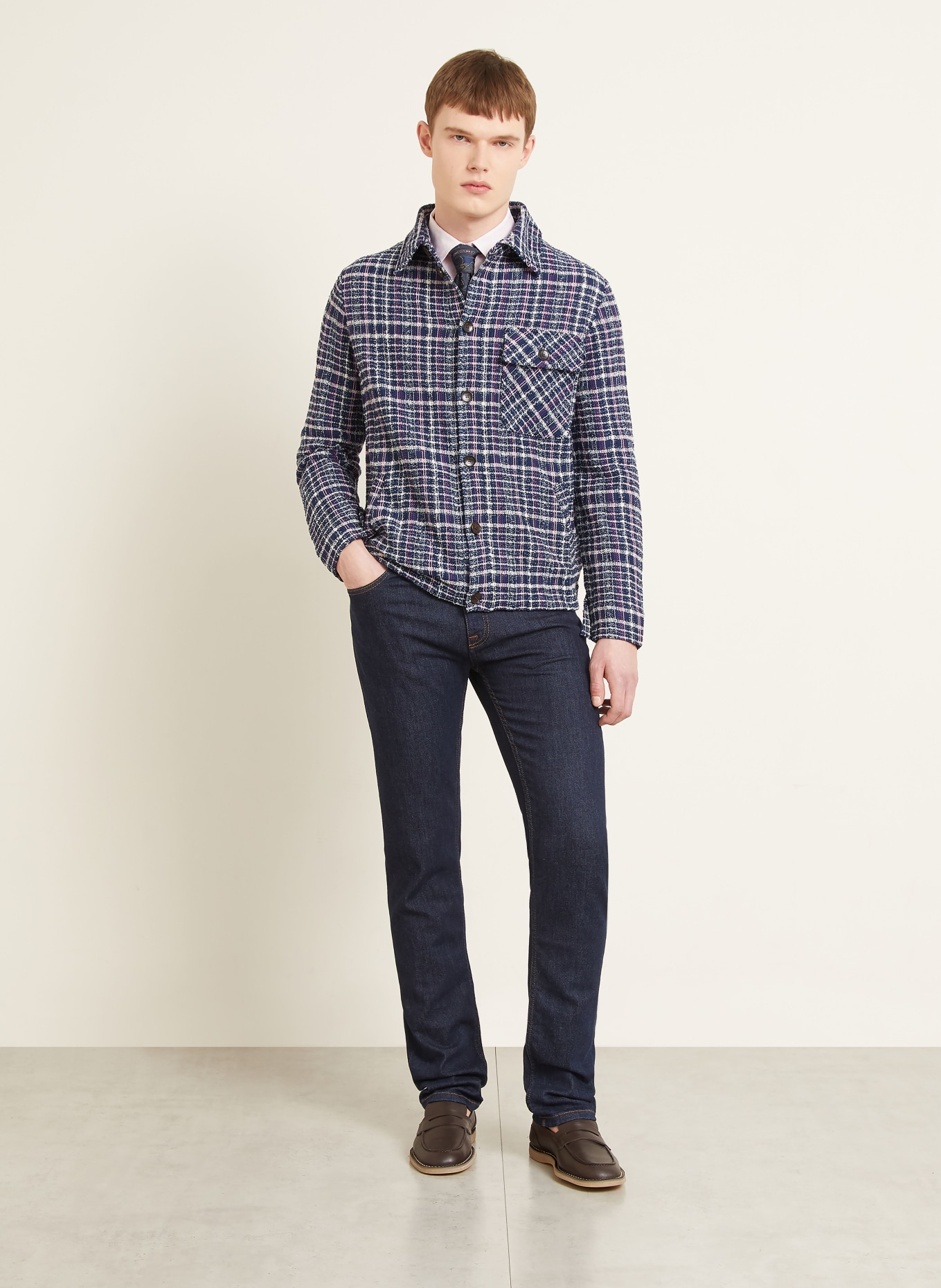 ETRO Bouclé-overjas: DONKERBLAUW / ROZE / WIT