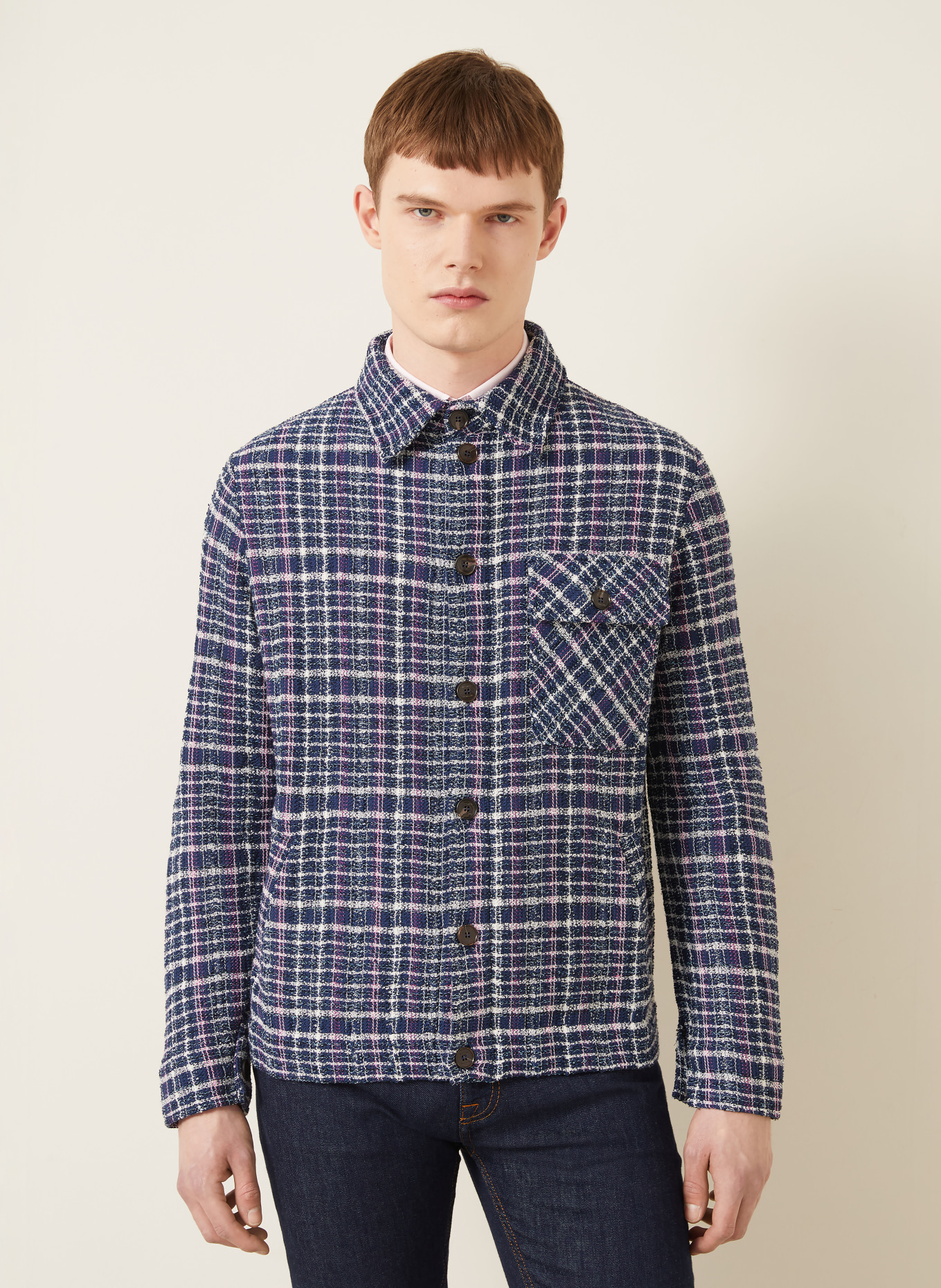 ETRO Bouclé-overjas: DONKERBLAUW / ROZE / WIT